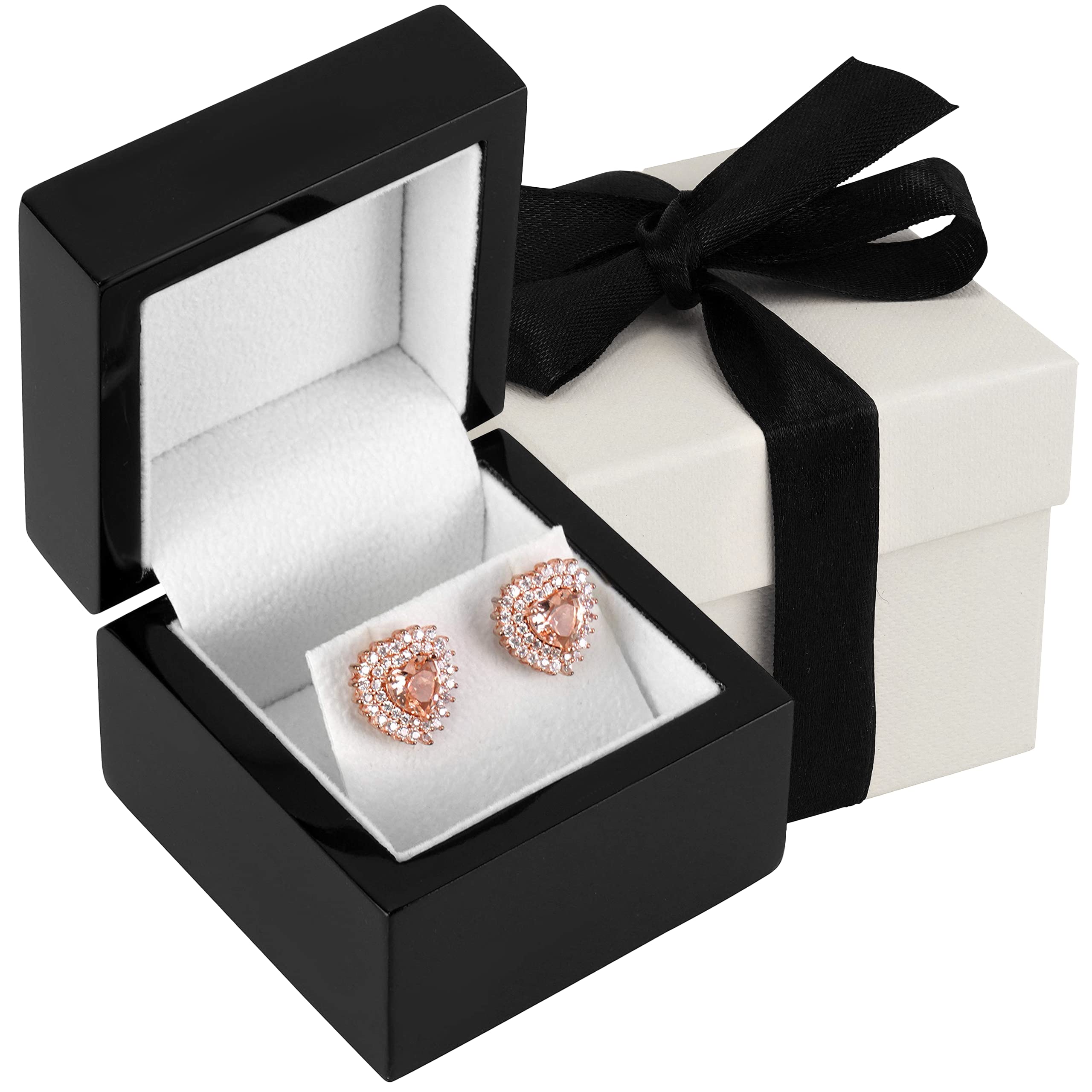 Premium Wooden Earring Gift Box - Luxury Jewelry Storage for Earrings with 2 Piece Packer & Ribbon - Elegant Black Piano Finish Jewelry Box for Women, Perfect for Gifting, Travel & Home Organization
