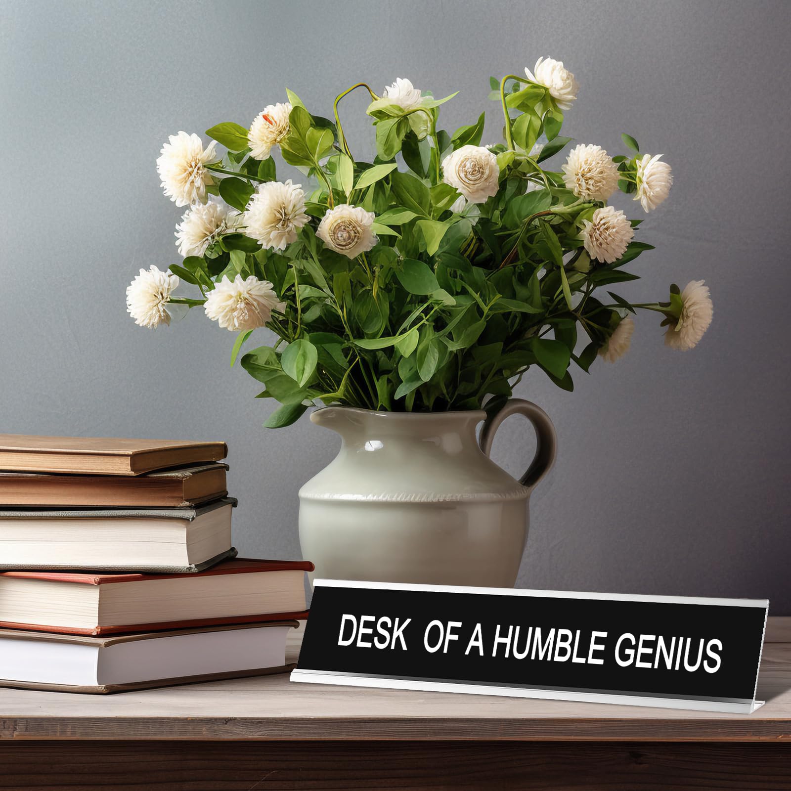 Funny Office Desk Sign - Novelty Nameplate Decor for Women & Men - Coworker Gift & Home Office Accessories - 10 x 2 Inch Humble Genius Plaque - Perfect for Work Desks, Home Offices & Gifts