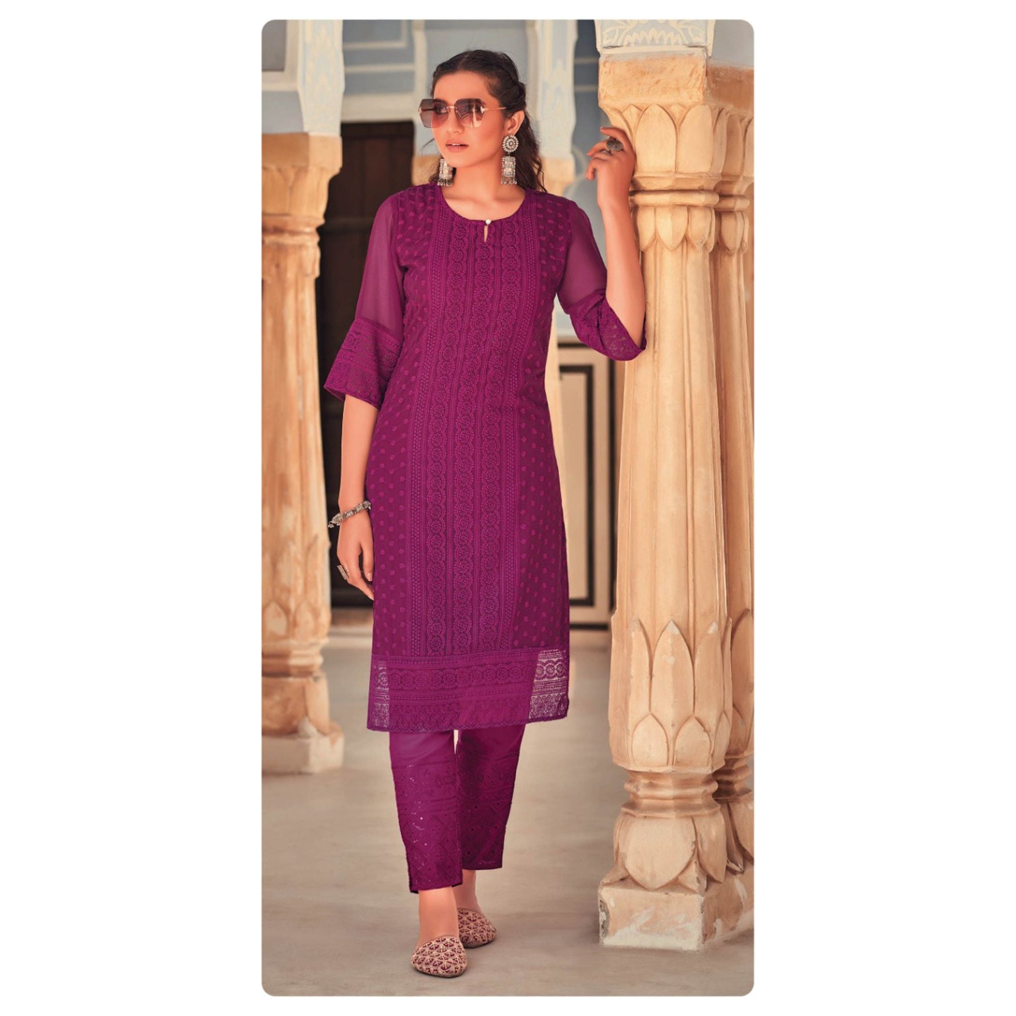 Elegant Chikankari Kurta for Women - Traditional Indian Embroidered Tunic - Perfect for Festivals, Weddings & Casual Wear