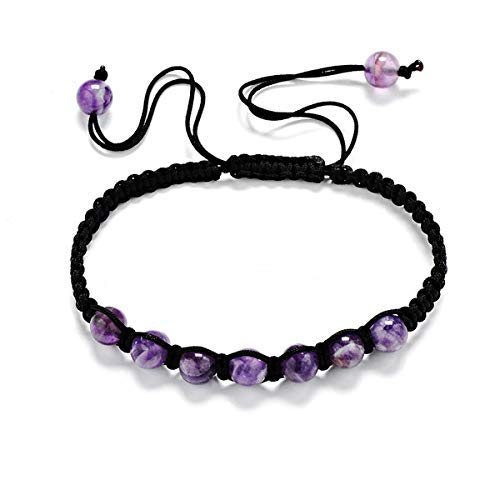 6-10mm Amethyst Beaded Energy Bracelet - Natural Stone Woven Bracelet for Women - Spiritual Healing Jewelry for Birthday, Meditation & Positive Energy