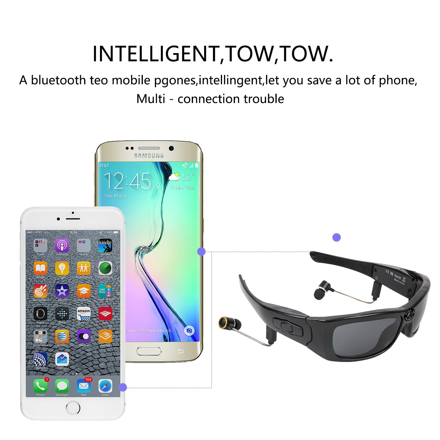 Full HD 1080P Camera Glasses with Bluetooth - Polarized Lens Wearable Video Sunglasses for Men & Women | Hands-Free Recording for Sports, Travel & Outdoor Adventures