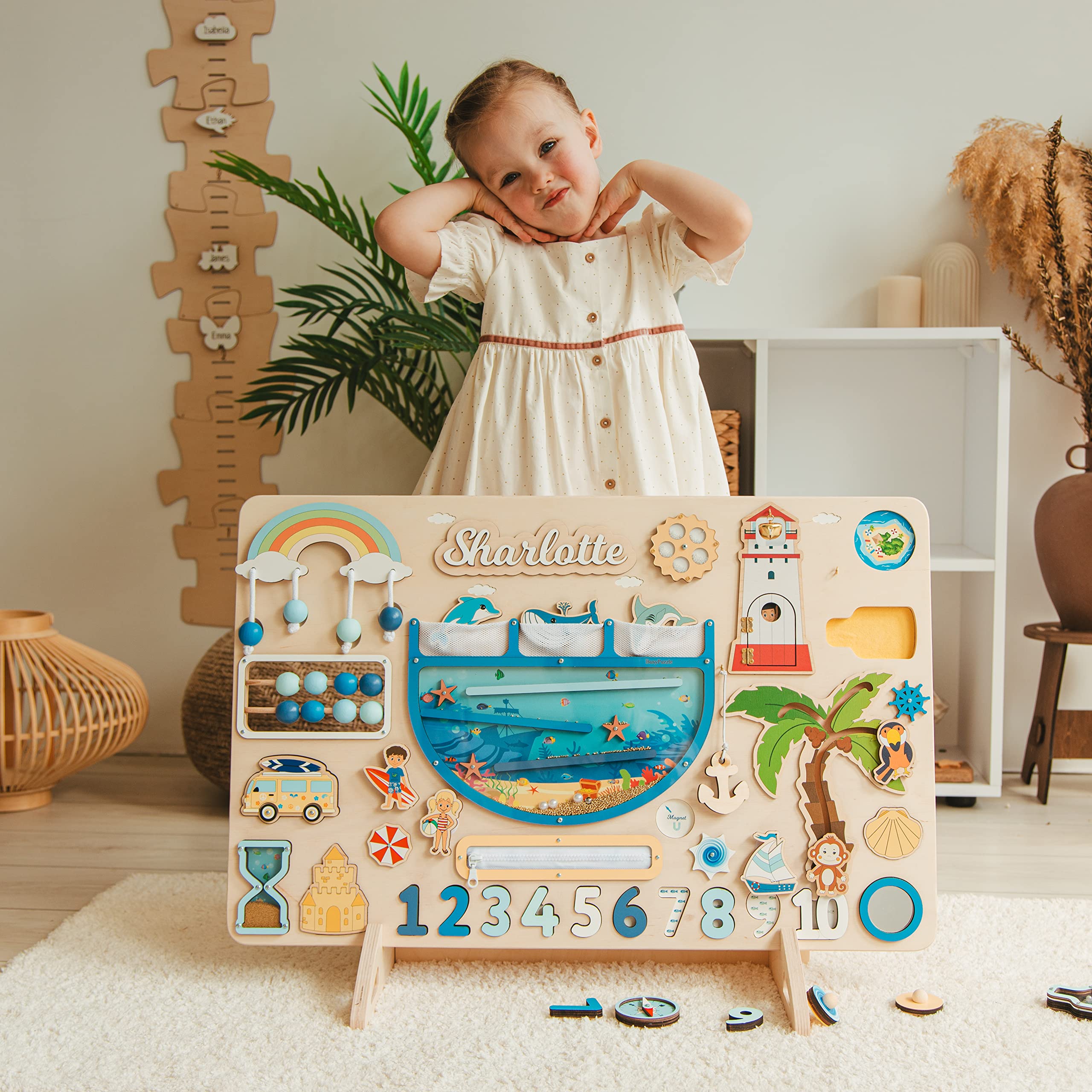 Custom Personalized Busy Board for Toddlers - Montessori Wooden Sensory Toy for 2 Year Old Girls & Boys - Best Birthday & Easter Gift for Kids - Perfect for Early Learning & Travel Entertainment