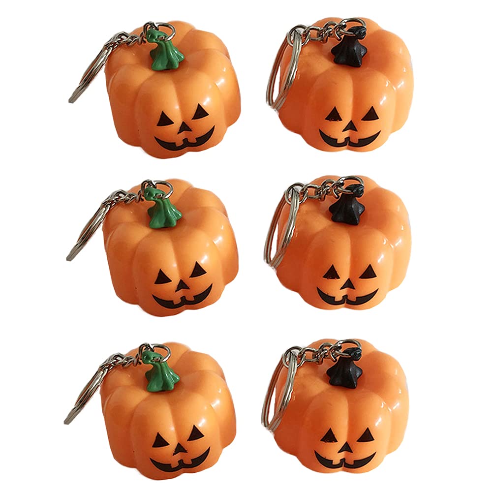 LUOZZY 6Pcs Glow in the Dark Pumpkin Keychains - Halloween Party Favors, Orange Keyrings for Trick or Treat, Costume Accessories, and Spooky Decorations