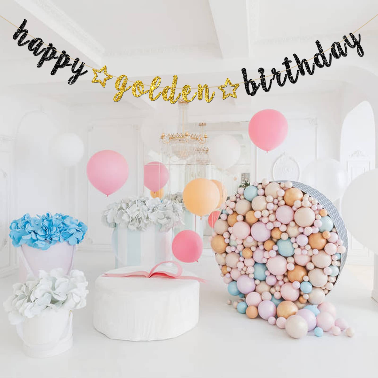 INNORU Happy Golden Birthday Banner - Black Gold Glitter Party Decorations for Kids & Adults | Birthday Party Supplies, Bunting Decor | Perfect for Birthday Celebrations, Baby Showers & Anniversary Parties