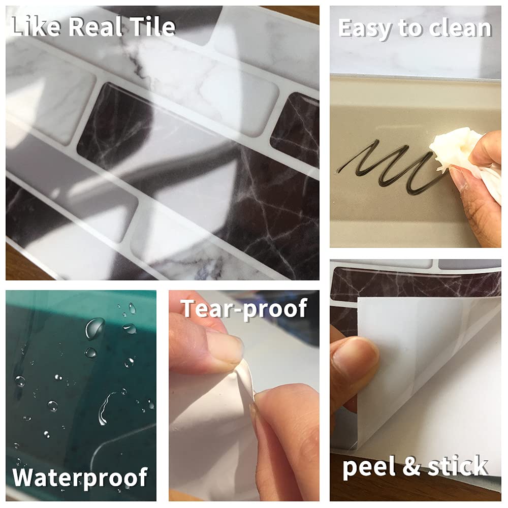 9-Piece 3D Brick Pattern Tile Stickers - Waterproof & Scratch-Resistant Marble Effect Wall Decals for Kitchen, Bathroom, Backsplash & Home Decor