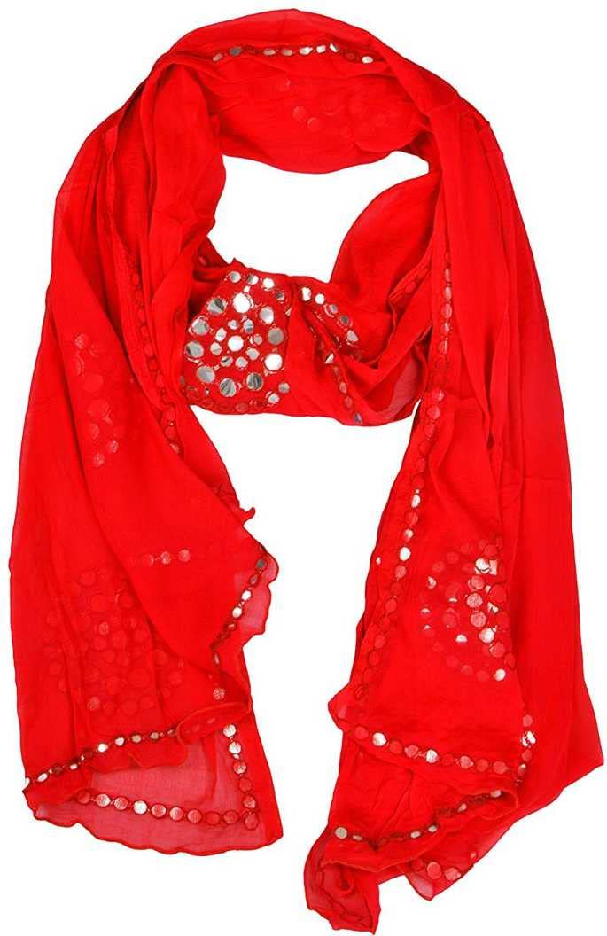 Elegant Plastic Mirror Work Chiffon Embellished Dupatta Scarf for Women & Girls - Perfect for Weddings, Parties, and Festive Occasions