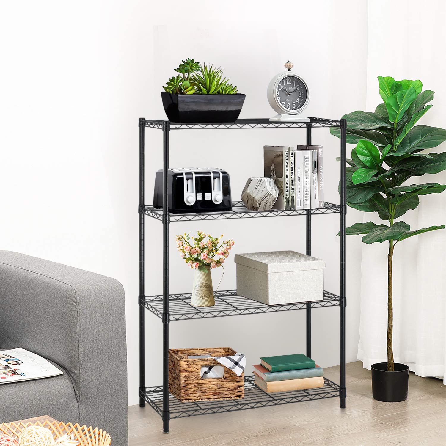 Adjustable NSF-Certified Metal Wire Shelving Unit - Heavy Duty Storage Rack for Small Spaces, Restaurants, Kitchens, Pantry & Garage (Black, 14