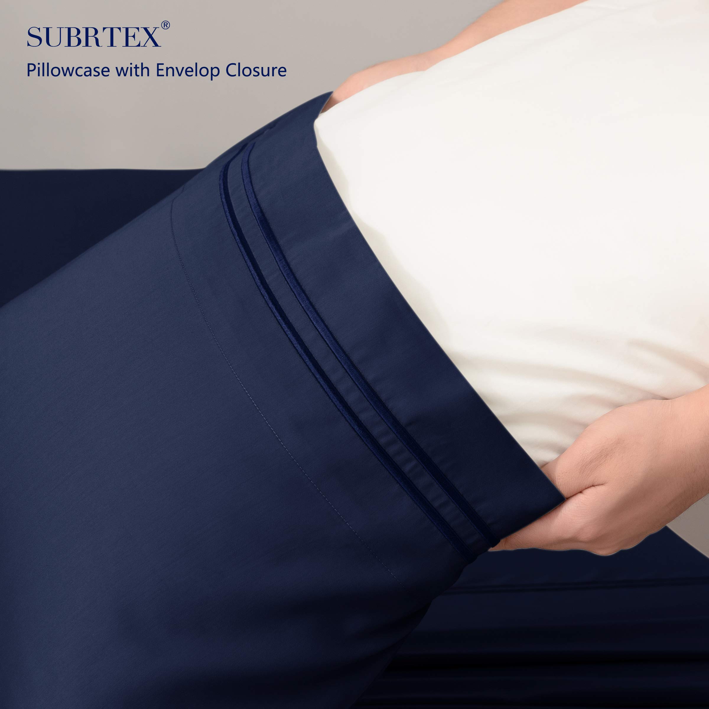 SUBRTEX 100% Cotton King Size Bed Sheets Set - 3 Piece Bedding with Deep Pockets, Soft & Fade Resistant, Machine Washable Navy Blue Sheets & Pillowcases - Perfect for Master Bedroom, Guest Room & Vacation Homes (King, Navy)