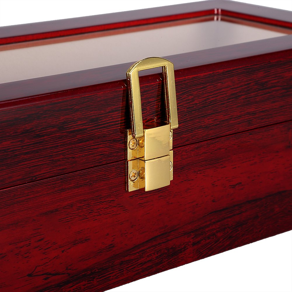 Premium 6-Slot Wooden Watch Box with Glass Lid & Removable Pillows - Luxury Watch Storage Case for Men & Women (Brown, Peach, Clear) - Perfect for Watch Collectors, Gift Giving & Jewelry Organization