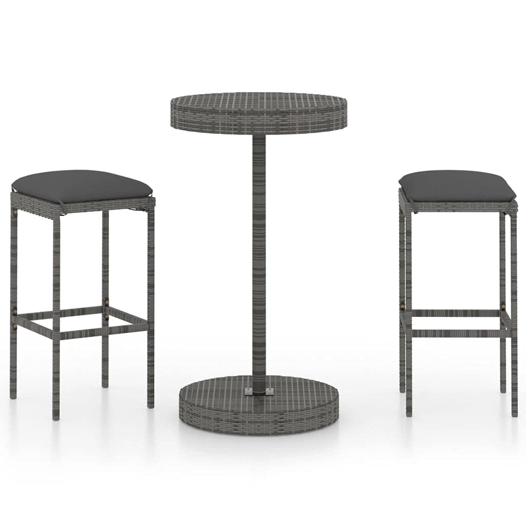3-Piece Patio Furniture Set with Table and Chairs - Durable Poly Rattan in Gray - Fast Shipping - Perfect for Backyard, Porch, Balcony, Lawn & Poolside | Outdoor Dining & Relaxation in Garden or Terrace