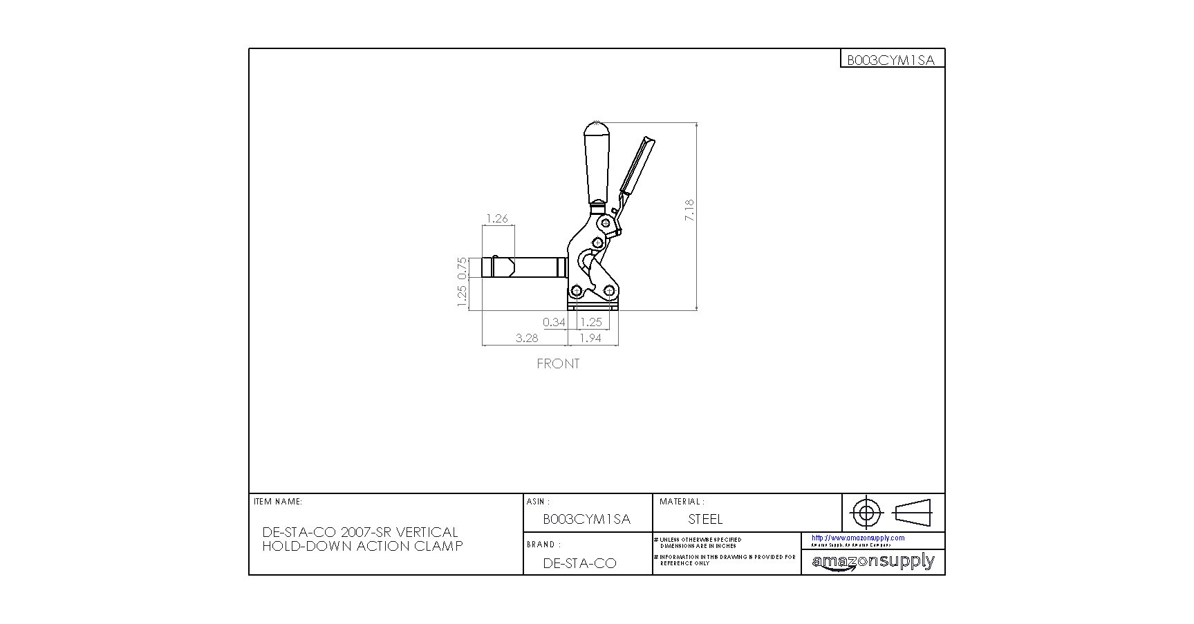 DE-STA-CO 2007-SR Vertical Hold-Down Action Clamp - Heavy Duty Workholding Tool for Woodworking, Metalworking & Industrial Applications