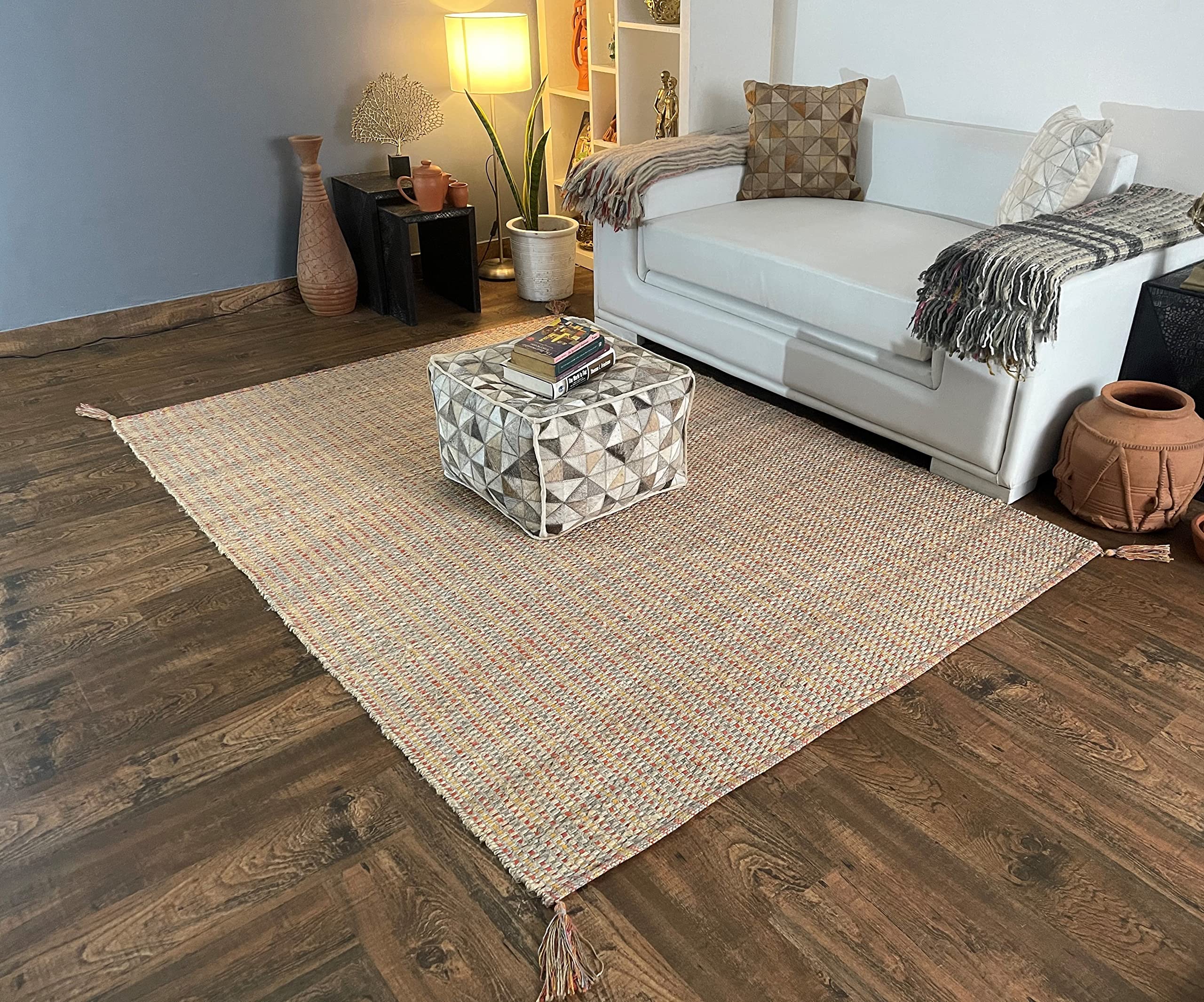Handmade Manila Hemp & Cotton Natural Fiber Rug - Easy Maintenance, Non-Slip, Eco-Friendly 8'x10' Area Carpet for Living Room, Bedroom, Family Room (Spice) | Perfect for Cozy Home Decor & High-Traffic Areas