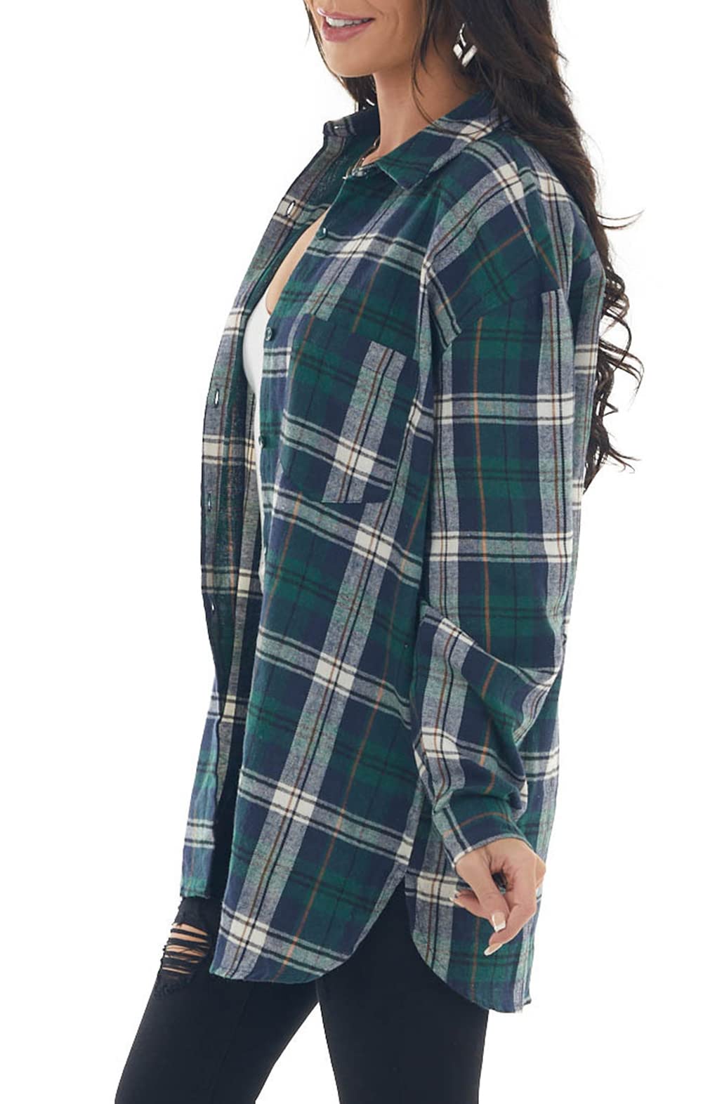 NUOREEL Women's Plaid Flannel Shirt - Button Down Long Sleeve Boyfriend Shirt for Casual Wear, Fall Outfits & Layering | Soft & Comfortable Loose Fit Top for Everyday Style