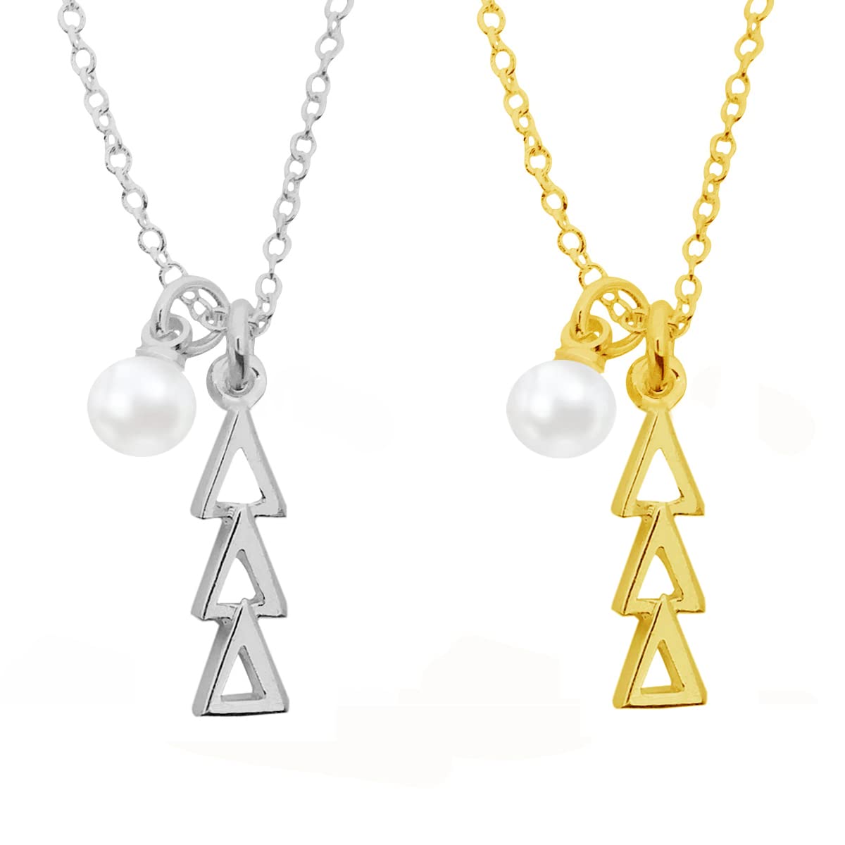 Tri Delta Sorority Necklace with Pearl - Delta Delta Delta Lavaliere Pendant for Big Lil Sis - Rush Week Gift for Sorority Sisters - Perfect for Bid Day, Initiation & Greek Life Events