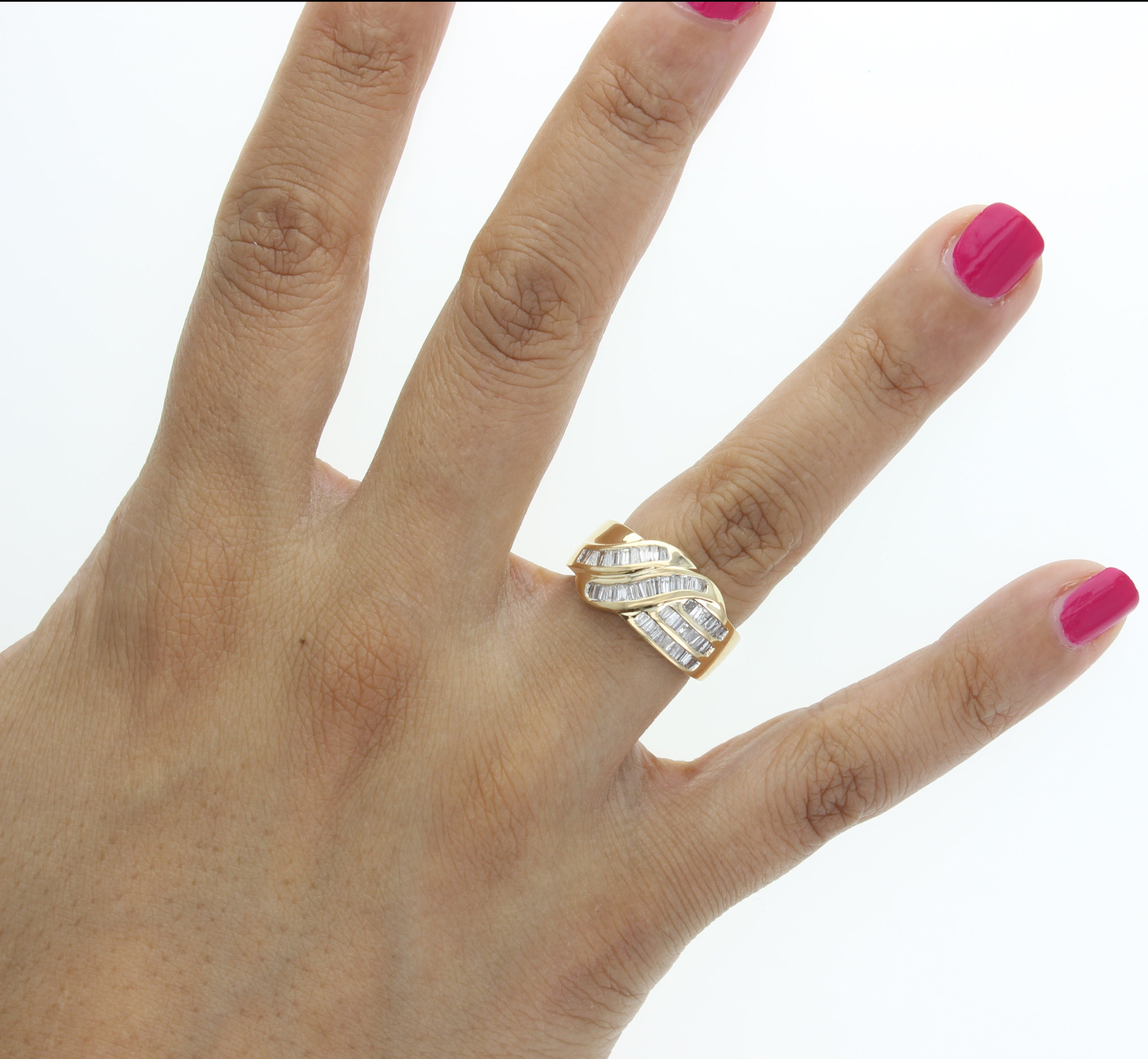 1 Carat Diamond Baguette Ribbon Ring - Elegant Stackable Wedding Band for Women, Perfect for Engagement, Anniversary & Special Occasions