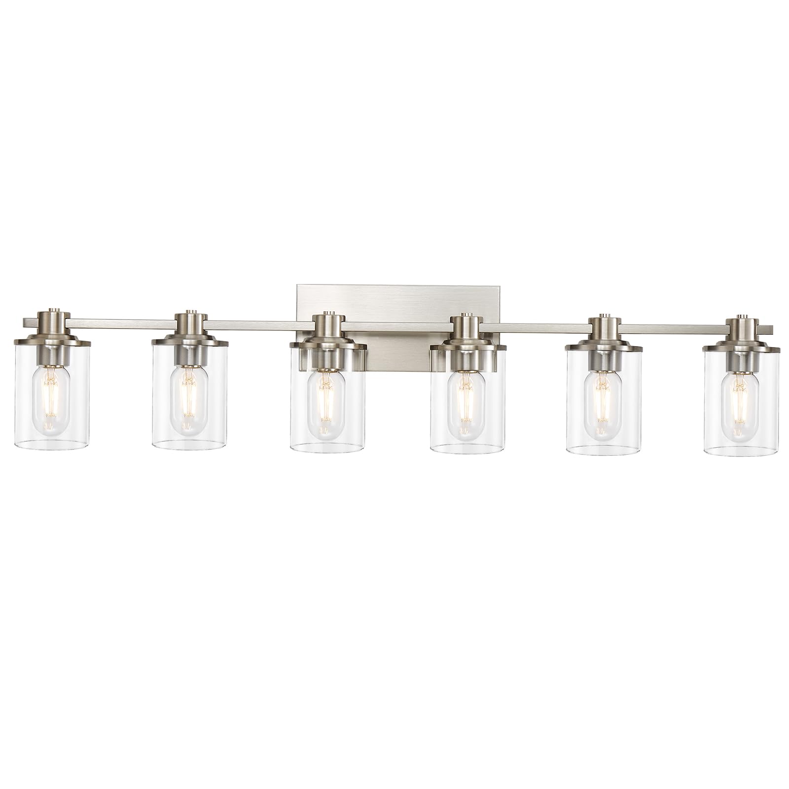Brushed Nickel Bathroom Vanity Light Fixture - 6-Light Wall Sconce with Clear Glass Shade for Bathroom Mirror Lighting | Perfect for Modern Home Decor & Spa-Like Ambiance