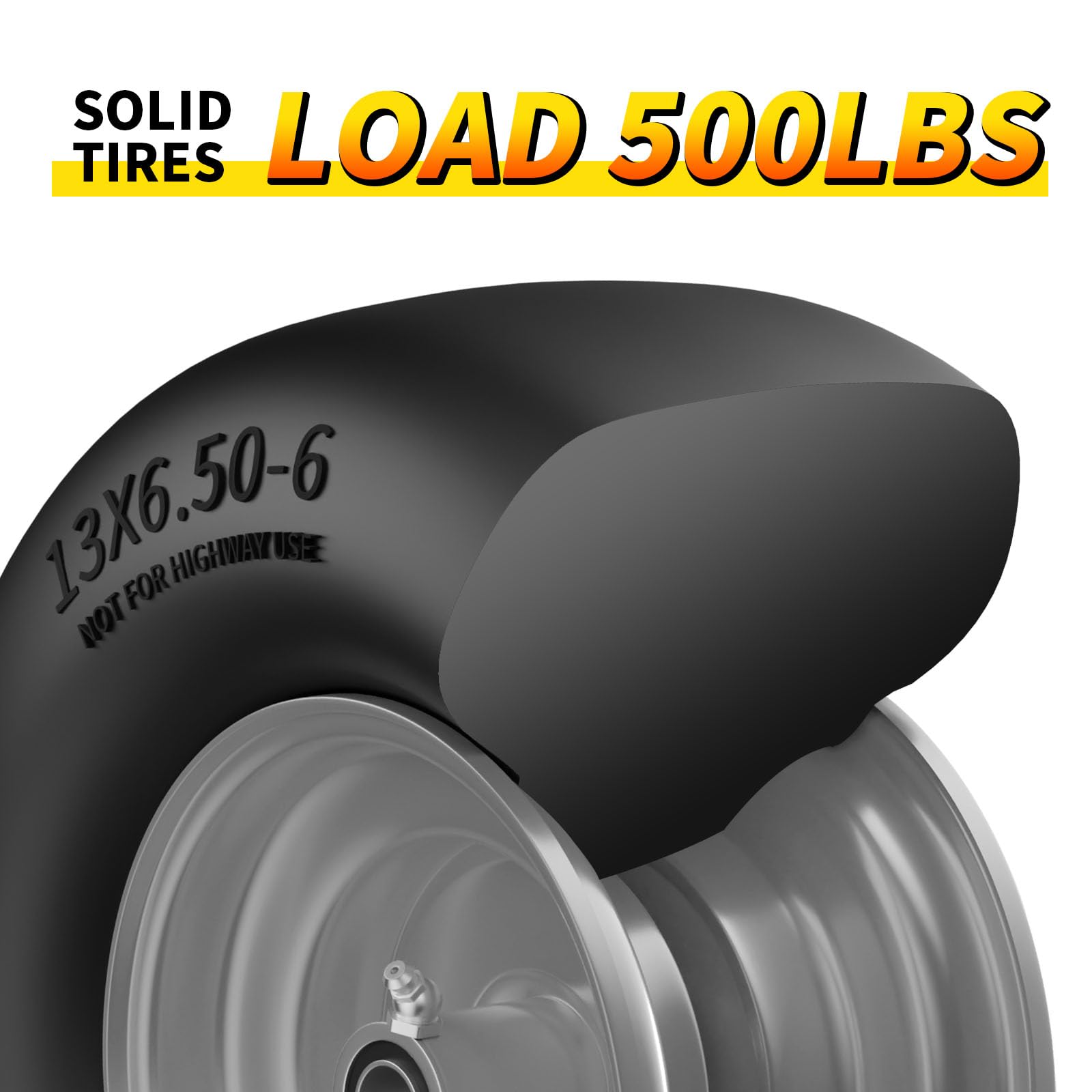 13x6.50-6 Flat Free Lawn Mower Tires & Wheels Set (2-Pack) - Zero Turn Mower Front Tires for Residential & Commercial Use - Fits 3/4