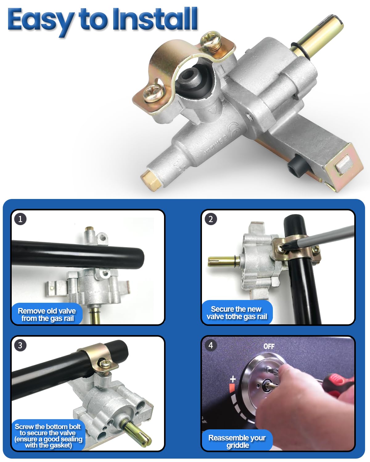 2-Pack Blackstone 22 Inch Gas Grill Griddle Burner Control Valve - Compatible with Models 1666, 1813, 1843 - Replacement Gas Valve with Igniter Port for Outdoor Cooking & Camping Grills