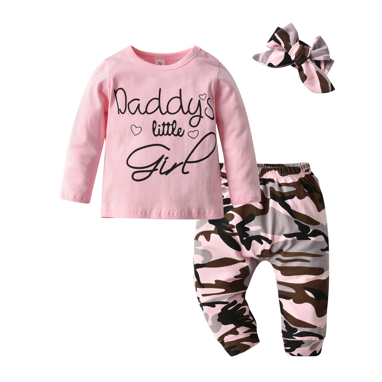 Baby Girls' 3-Piece Outfit Set - Black Letter Print T-Shirt, Pants & Headband | Cute Infant Clothes for Newborns & Toddlers | Perfect for Playdates, Photos & Everyday Wear
