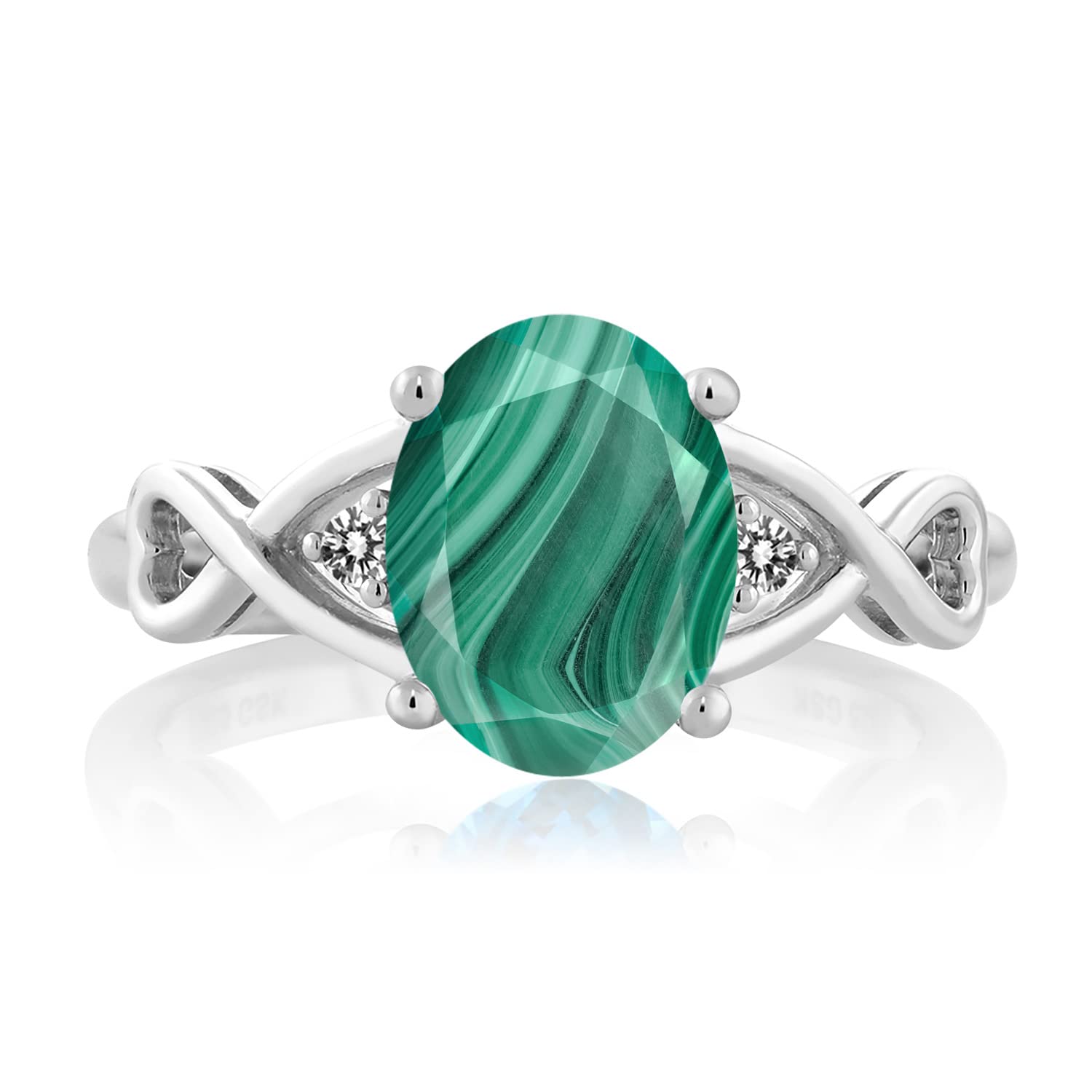 2.56 Ct Oval Green Malachite & White Diamond Sterling Silver Ring for Women | 925 Silver Engagement Ring | Gem Stone King | Perfect for Weddings, Anniversaries & Special Occasions