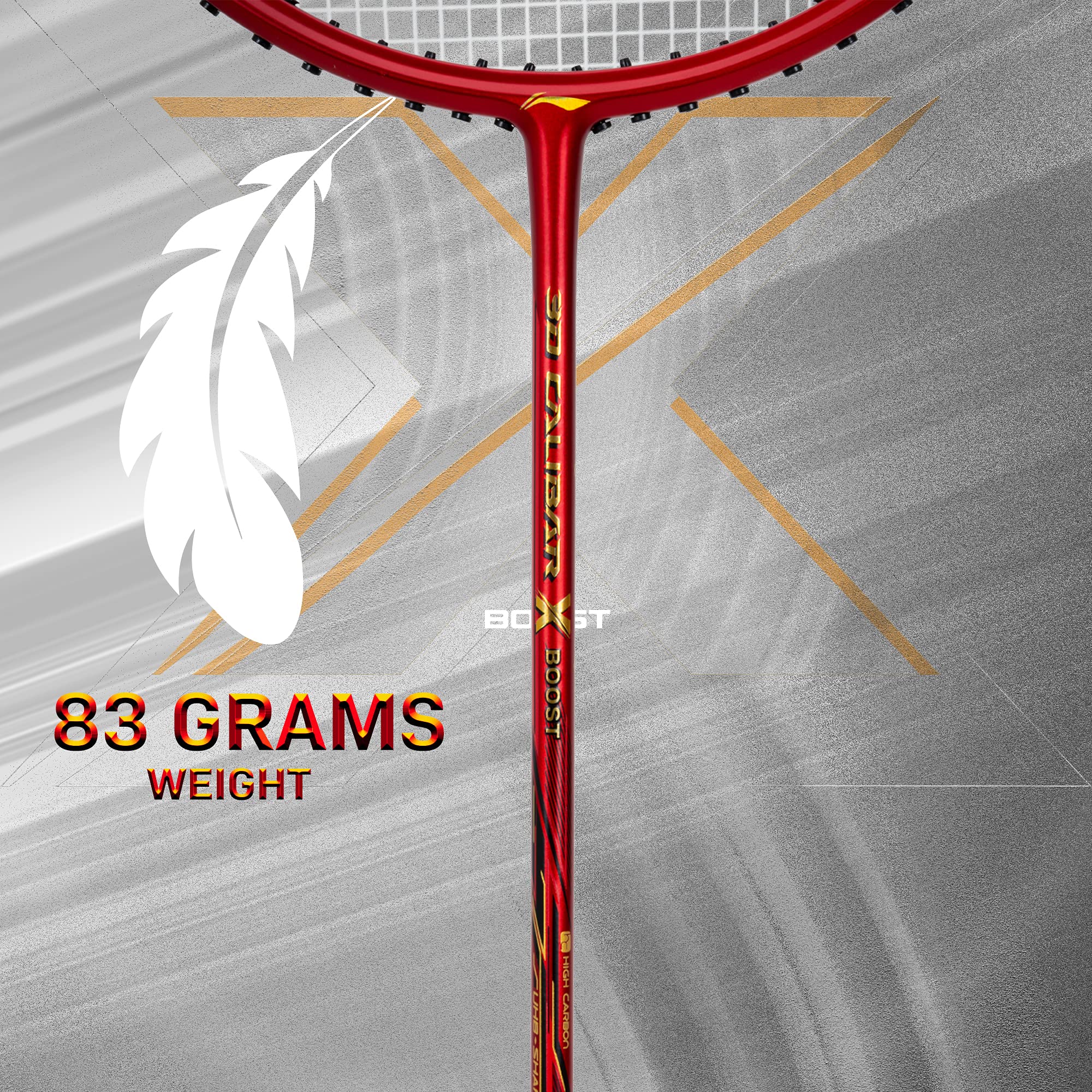 **3D Calibar X Boost Carbon Graphite Tennis Racquet – 83g Lightweight, 30lbs String Tension, Free Full Cover (Red/Black) – Perfect for Competitive Play & Training**