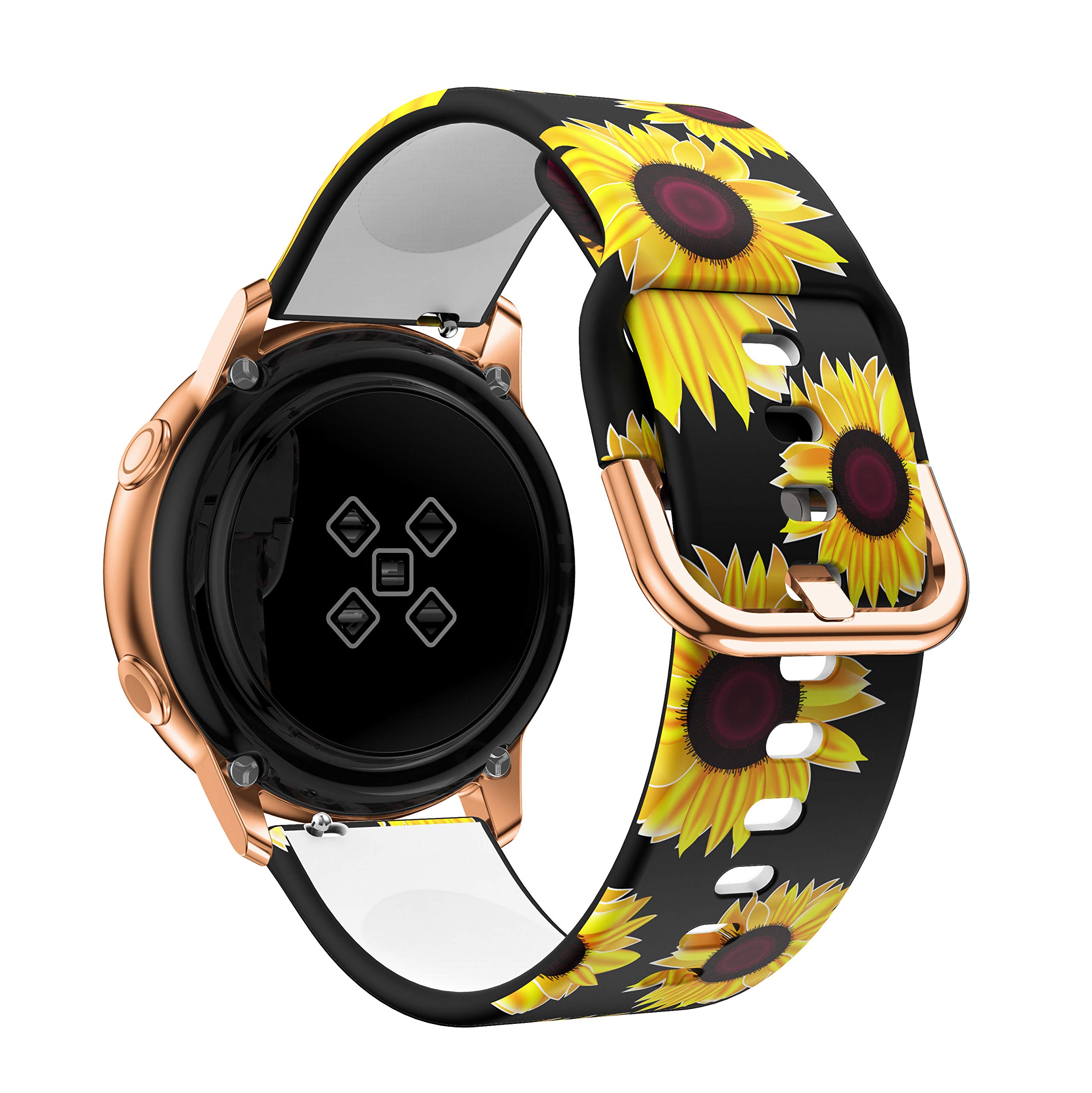 Patrohoo 20mm Soft Silicone Watch Band Compatible with Samsung Galaxy Watch Active 40mm/42mm, Galaxy Watch 42mm - Sunflower Design for Workout, Running & Casual Wear
