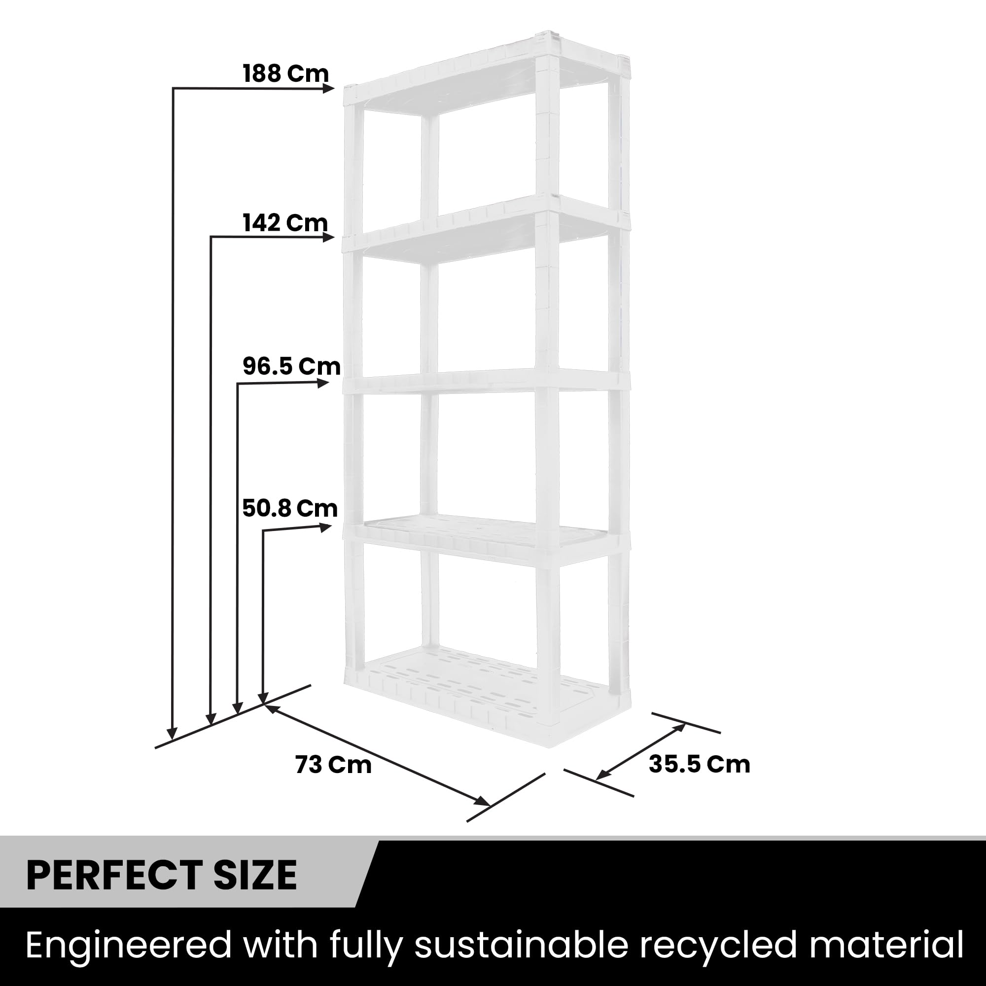 Koolatron 5-Tier Heavy Duty Plastic Storage Shelf - White Garage Shelving Unit with Adjustable Racks - Ideal for Garage, Shed, Basement & Closet Organization - Perfect for Storing Tools, Sports Equipment & Household Items