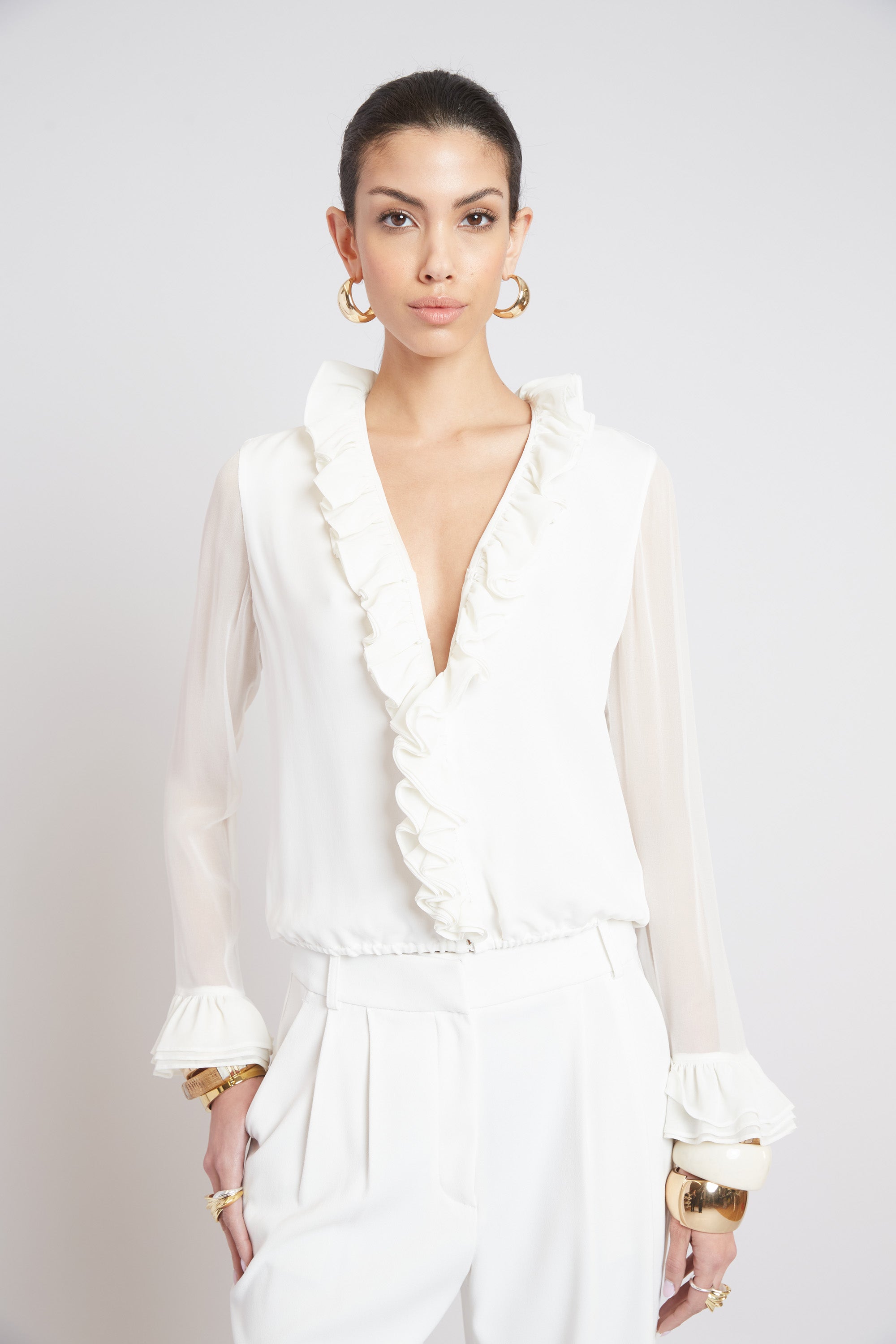 Elegant Ruffle Silk Blouse for Women - Stylish & Comfortable Top for Office, Party & Casual Wear