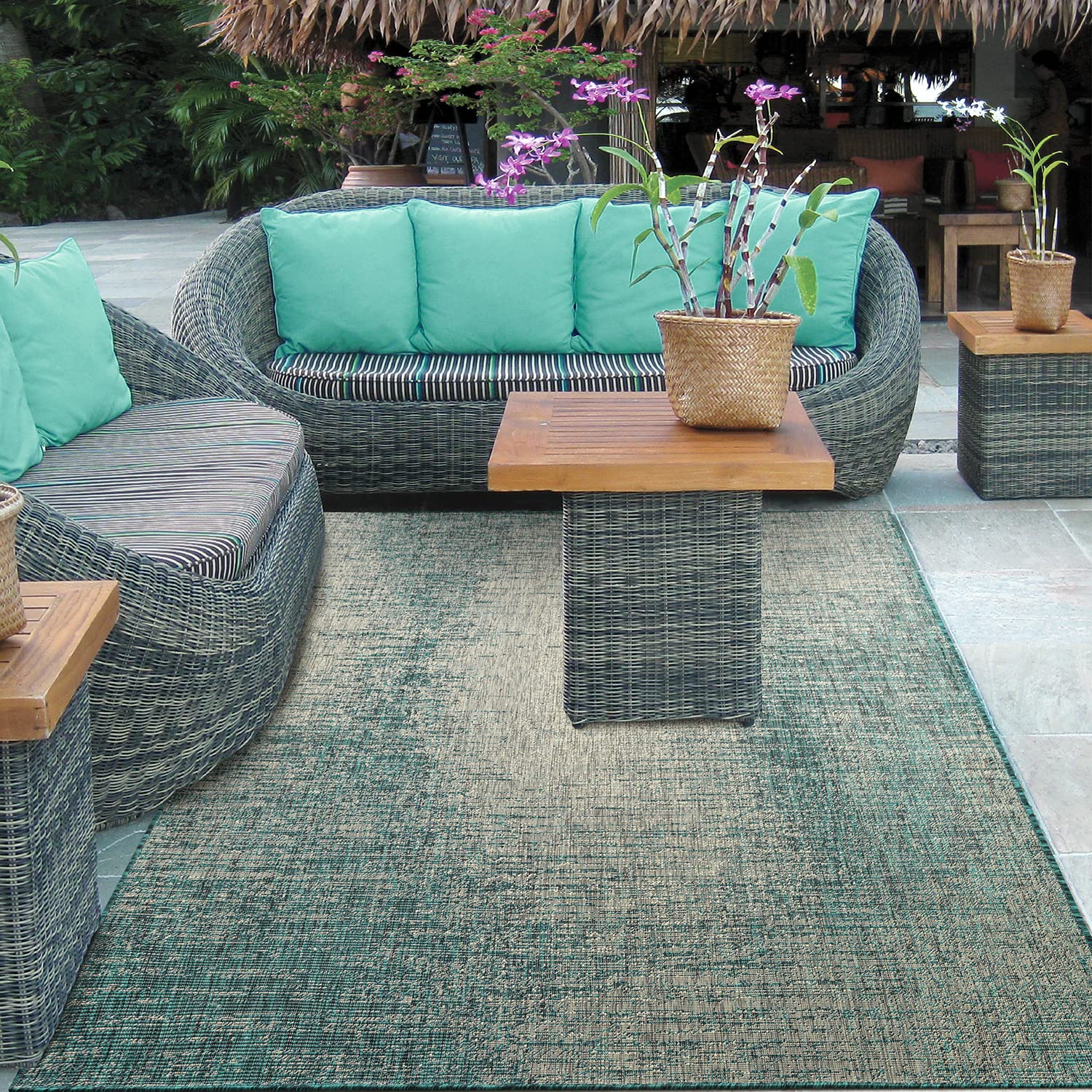 Antep Rugs 6x9 Modern Abstract Area Rug for Patio & Indoor Use - Green (6'7