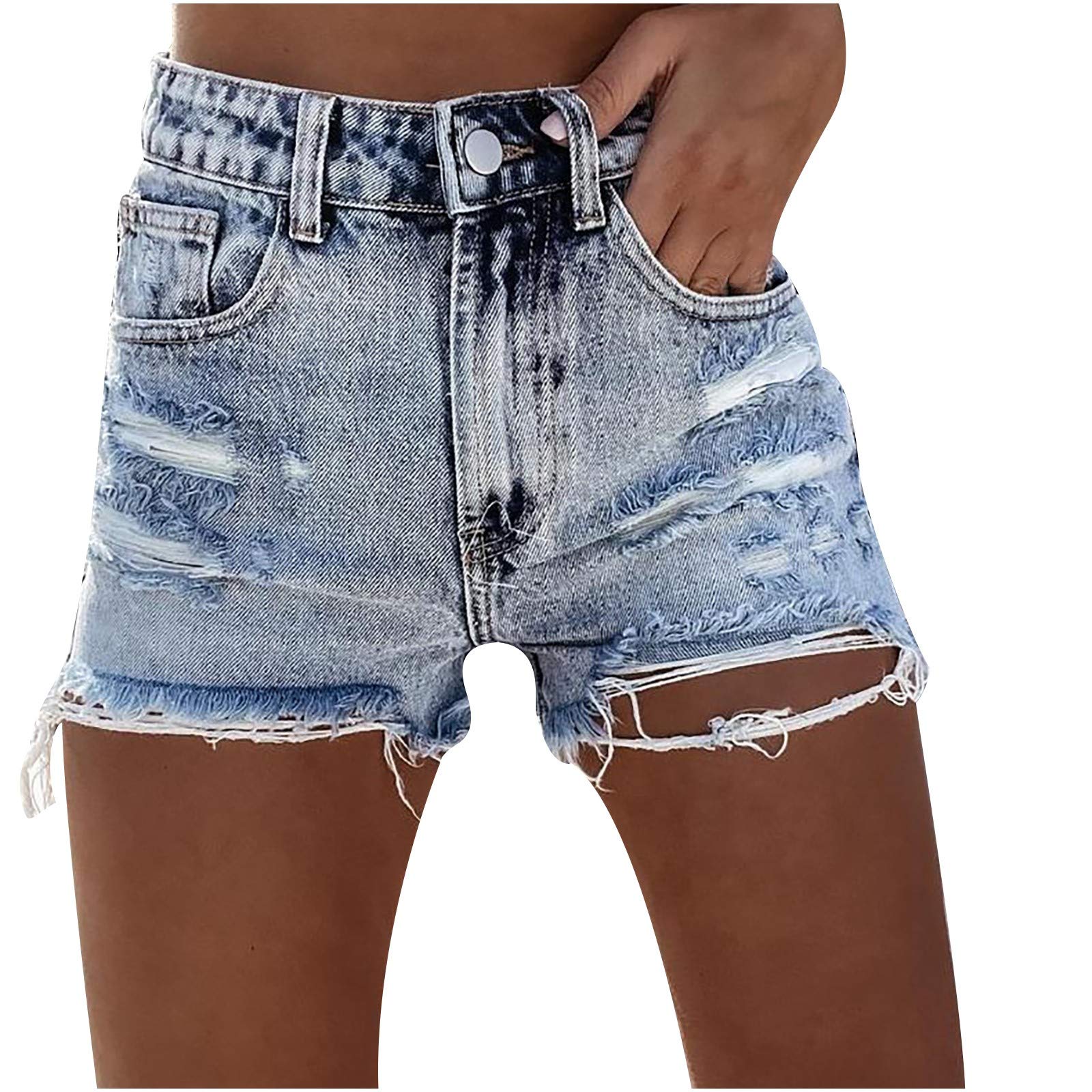 Women's High Waisted Ripped Denim Shorts - Distressed Frayed Hem Summer Jean Shorts for Casual Outfits, Beach Wear & Street Style Fashion