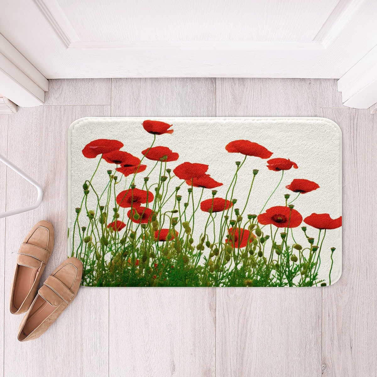 Feelyou Poppy Bathroom Rugs - Non-Slip Ultra Soft Microfiber Bath Mats with Bright Red Floral Design for Bathroom, Kitchen & Bedroom - Perfect for Decor, Comfort and Safety in Wet Areas