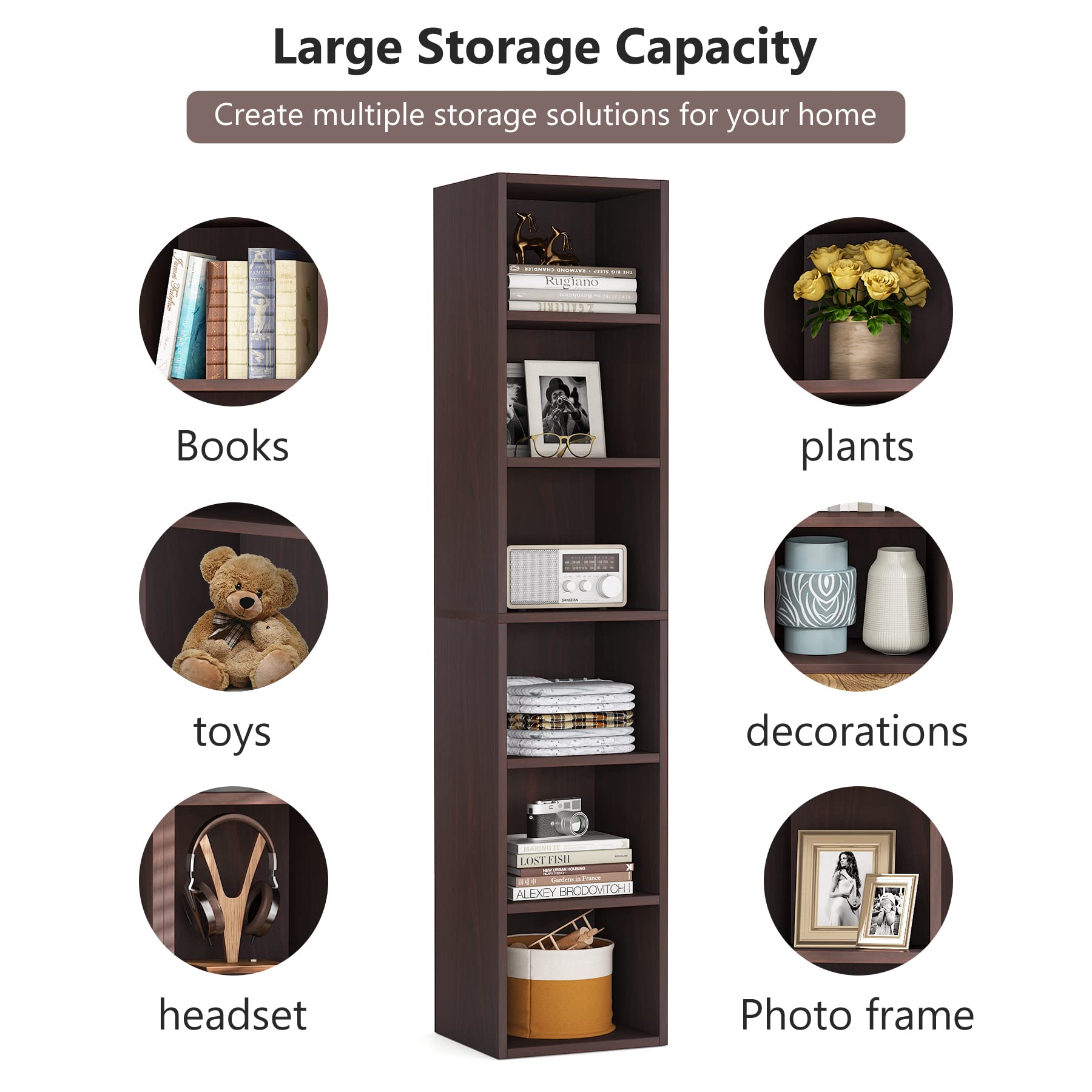 Tribesigns 70.9 Inch Tall Narrow Bookcase - Rustic Corner Storage Shelf with 6 Tier Cube Display | Perfect for Home Office, Living Room & Bedroom Organization