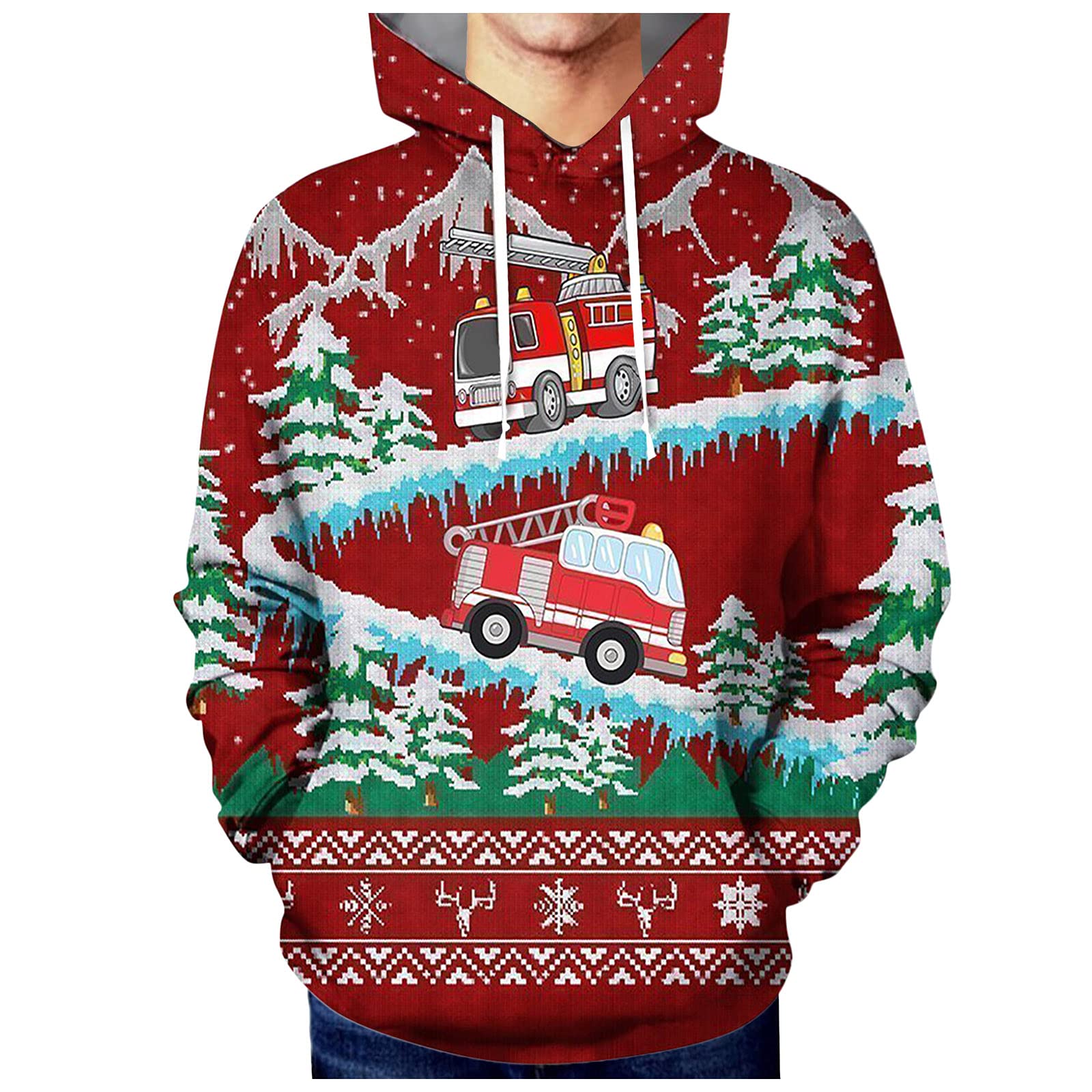 Men's Printed Hooded Pullover Sweatshirt - Casual Winter Digital Blouse & Christmas Sweater for Autumn | Perfect for Holiday Gifts, Office Wear & Cozy Seasonal Outfits
