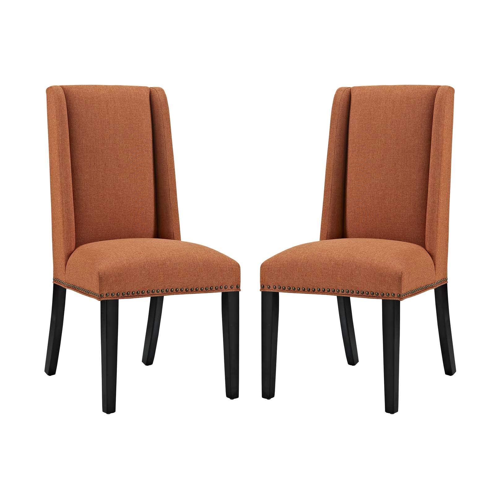 Modway Baron Modern Tall Back Wood Upholstered Fabric Dining Chairs Set of 2 in Orange - Perfect for Kitchen, Dining Room & Contemporary Home Decor