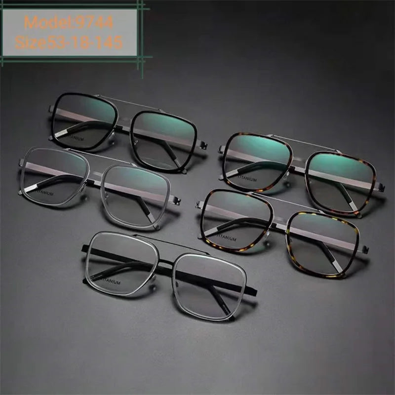 Unisex Full Rim Square Double Bridge Titanium Acetate Eyeglasses Frame 9744 - Lightweight Durable Glasses for Men & Women - Perfect for Reading, Work & Fashion Accessories