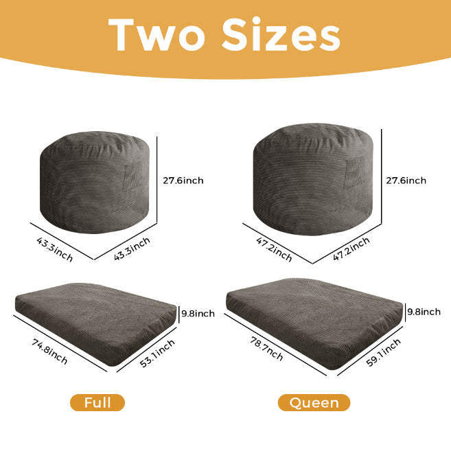 MAXYOYO Giant Bean Bag Bed - Corduroy Convertible Chair & Floor Mattress for Adults | Comfortable Lounge Chair & Guest Bed for Living Room, Bedroom & Dorm