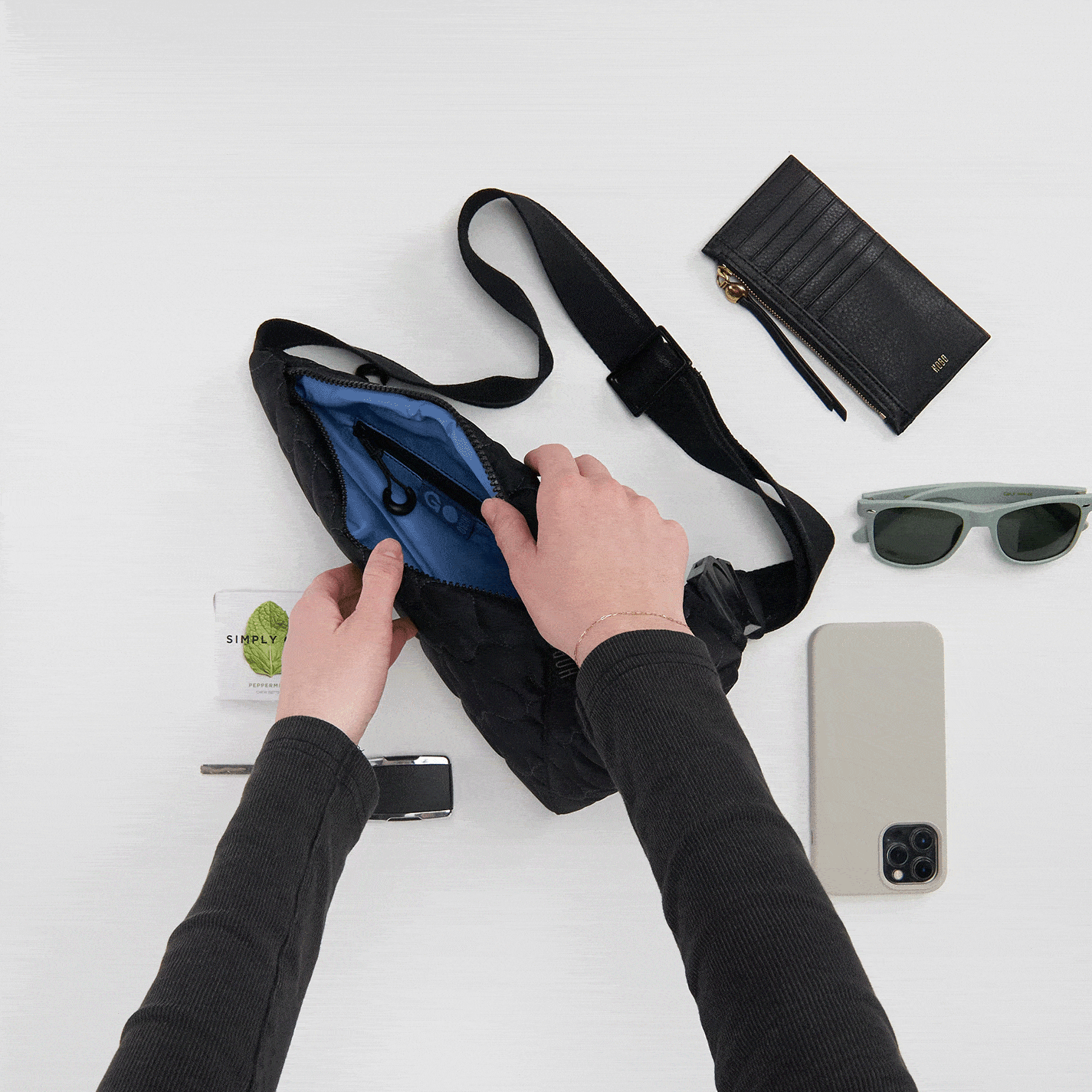 SURE THING Eco-Friendly Sling Bag - Recycled Nylon Ocean Blue | Lightweight Crossbody Purse for Women | Perfect for Travel, Shopping & Everyday Use