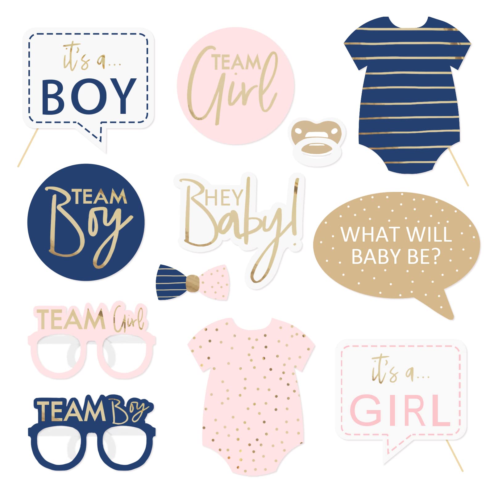NICROLANDEE 12PCS Navy Blue & Pink Baby Shower Decorations - Gender Reveal Photo Booth Props for Boys or Girls | Perfect for Baby Showers, Birthdays & Gender Reveal Parties | Great for Nursery Decor & Celebration Backdrops