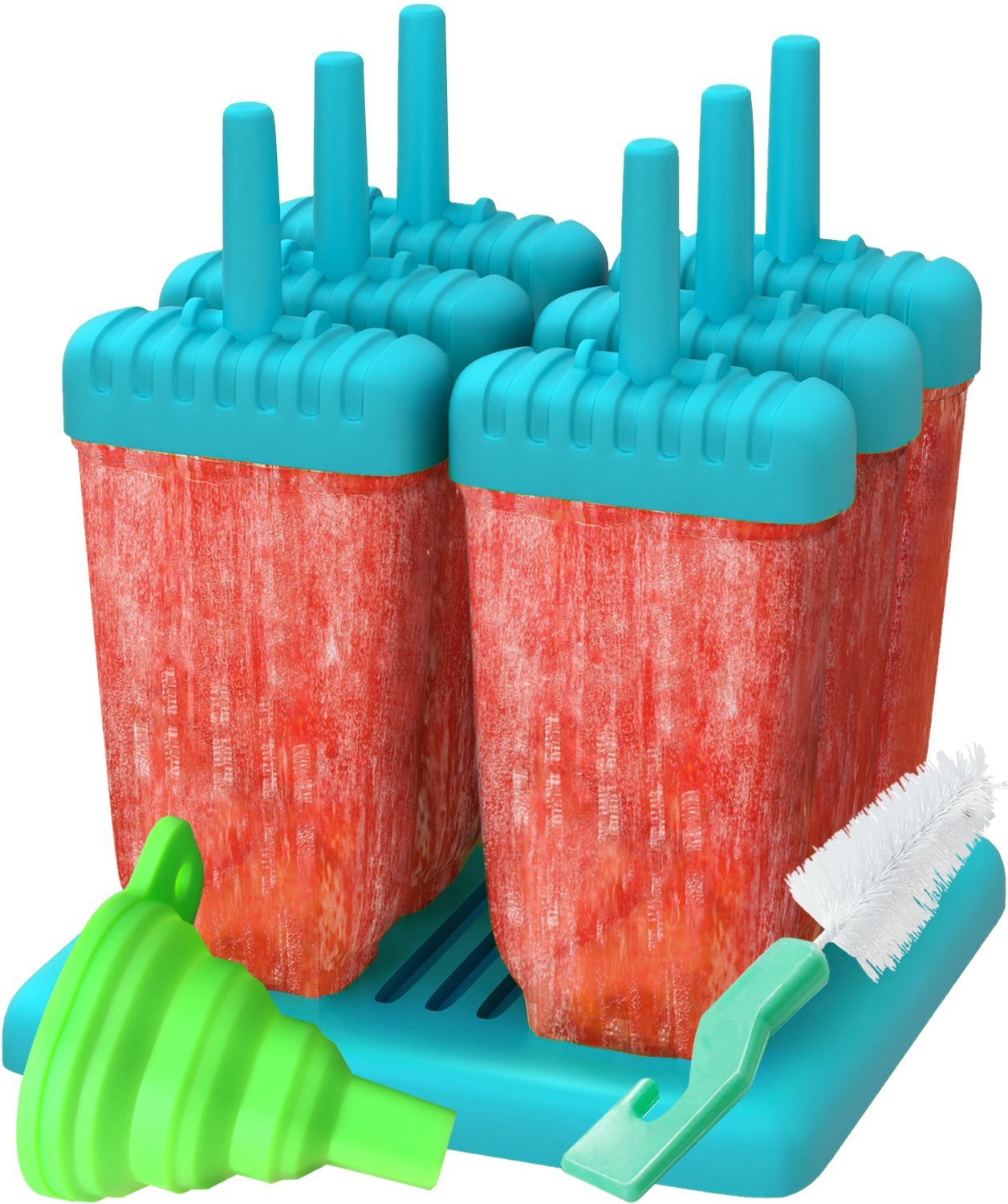 Ozera 6-Pack Reusable Popsicle Molds with Funnel & Cleaning Brush - Durable BPA-Free Ice Pop Maker for Homemade Frozen Treats - Perfect for Summer Snacks, Kids Parties & Healthy Desserts