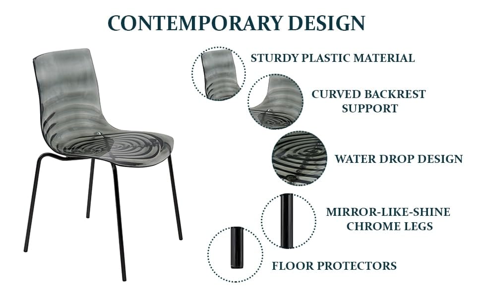 LeisureMod Astor Modern Acrylic Lucite Dining Chairs Set of 2 - Water Ripple Design with Chrome Metal Legs for Contemporary Dining Room, Kitchen, Office & Small Spaces - Perfect for Modern Home Decor & Compact Living Areas