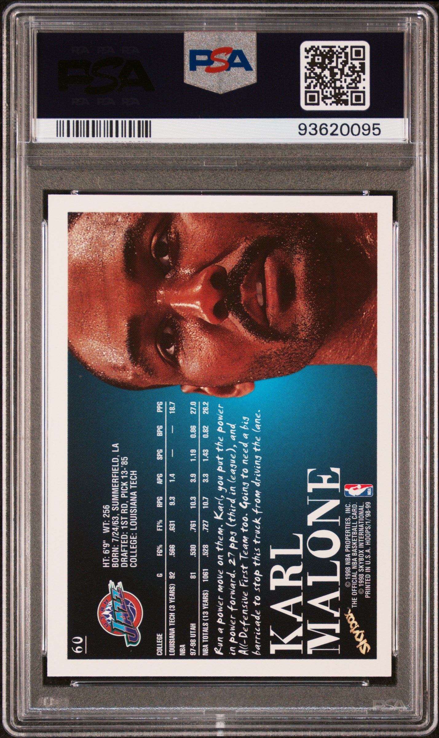 1998 HOOPS Karl Malone #60 PSA 10 Graded Basketball Card - Perfect for Collectors, Investors & NBA Memorabilia Enthusiasts