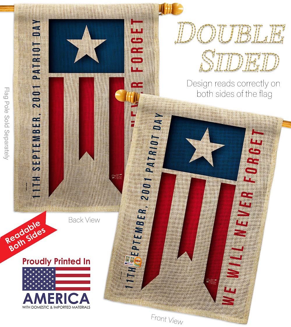 Patriotic Burlap Garden House Flags Kit - Double-Sided 28x40 Inch American Flag Yard Banner for 911 Day, Americana & World Peace Awareness - Made in USA | Perfect for Front Yard Decoration, Memorial Day & Patriotic Events