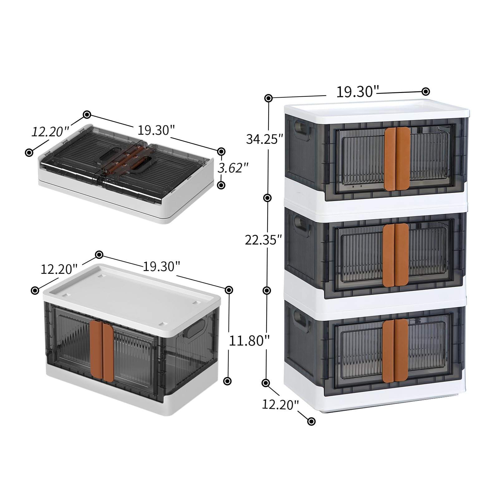 HAIXIN 8.4 Gallon Stackable Storage Bins 3-Pack with 4-Tier Integrated Drawer Organizer - Perfect for Closet, Pantry & Garage Organization