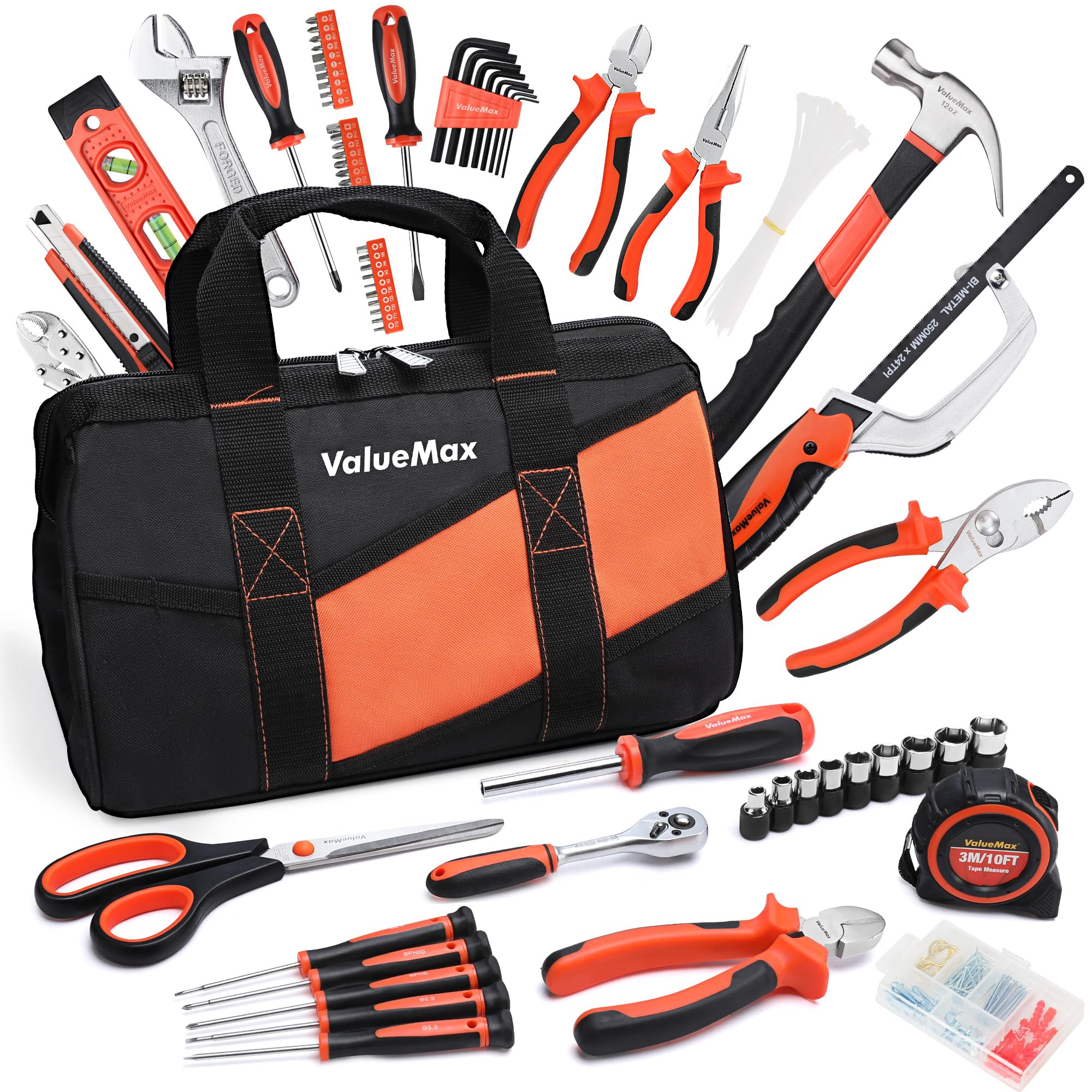 ValueMax 219-Piece Home Tool Set with 13-Inch Large Opening Tool Bag | Complete Household Repair Kit for DIY Projects | Essential Hand Tools for Homeowners & Beginners | Perfect Gift for Home Maintenance & Woodworking