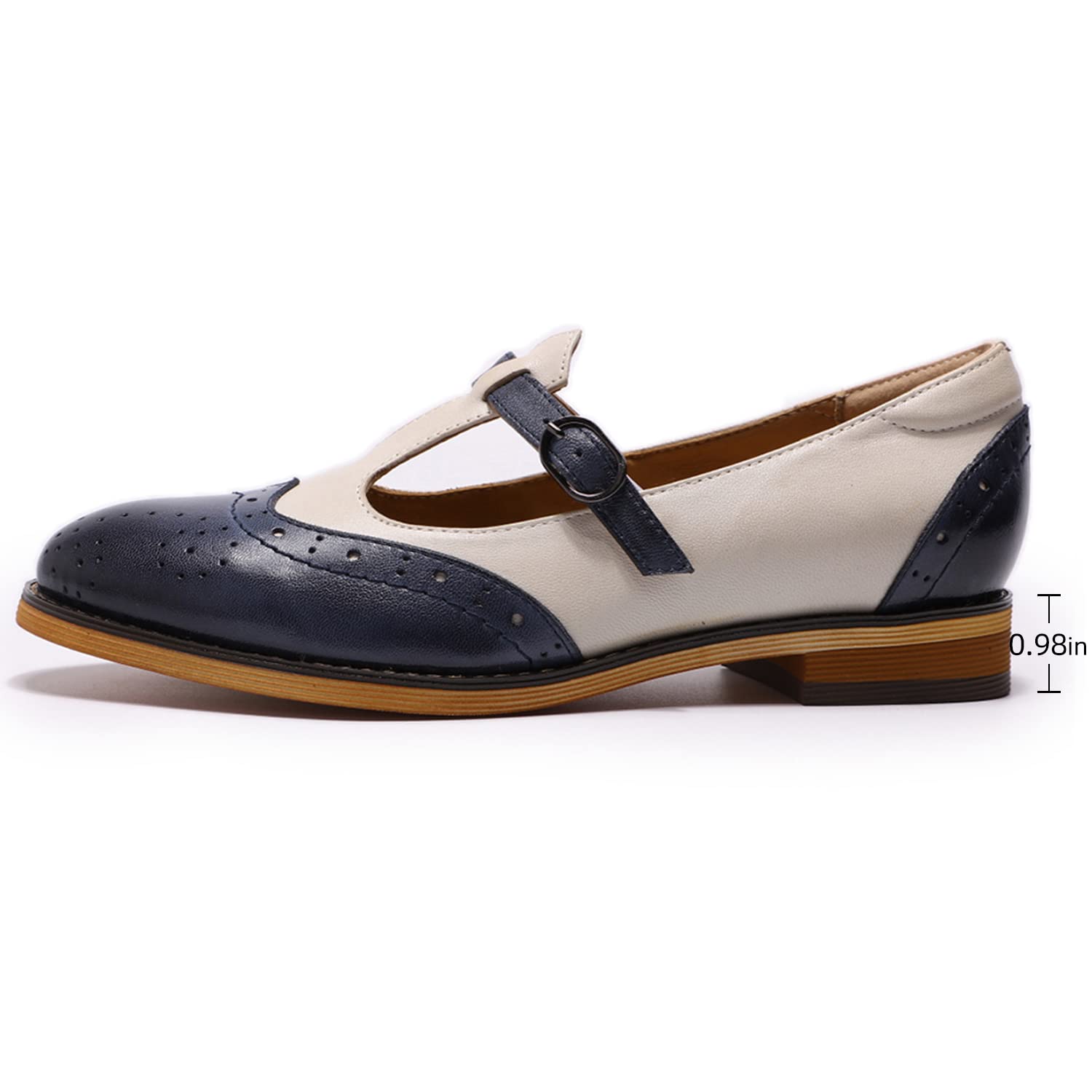 Women's Leather Wingtip Oxford Mary Jane Loafers - Casual T-Strap Flat Shoes for Ladies | Comfortable & Stylish for Work, Office & Everyday Wear