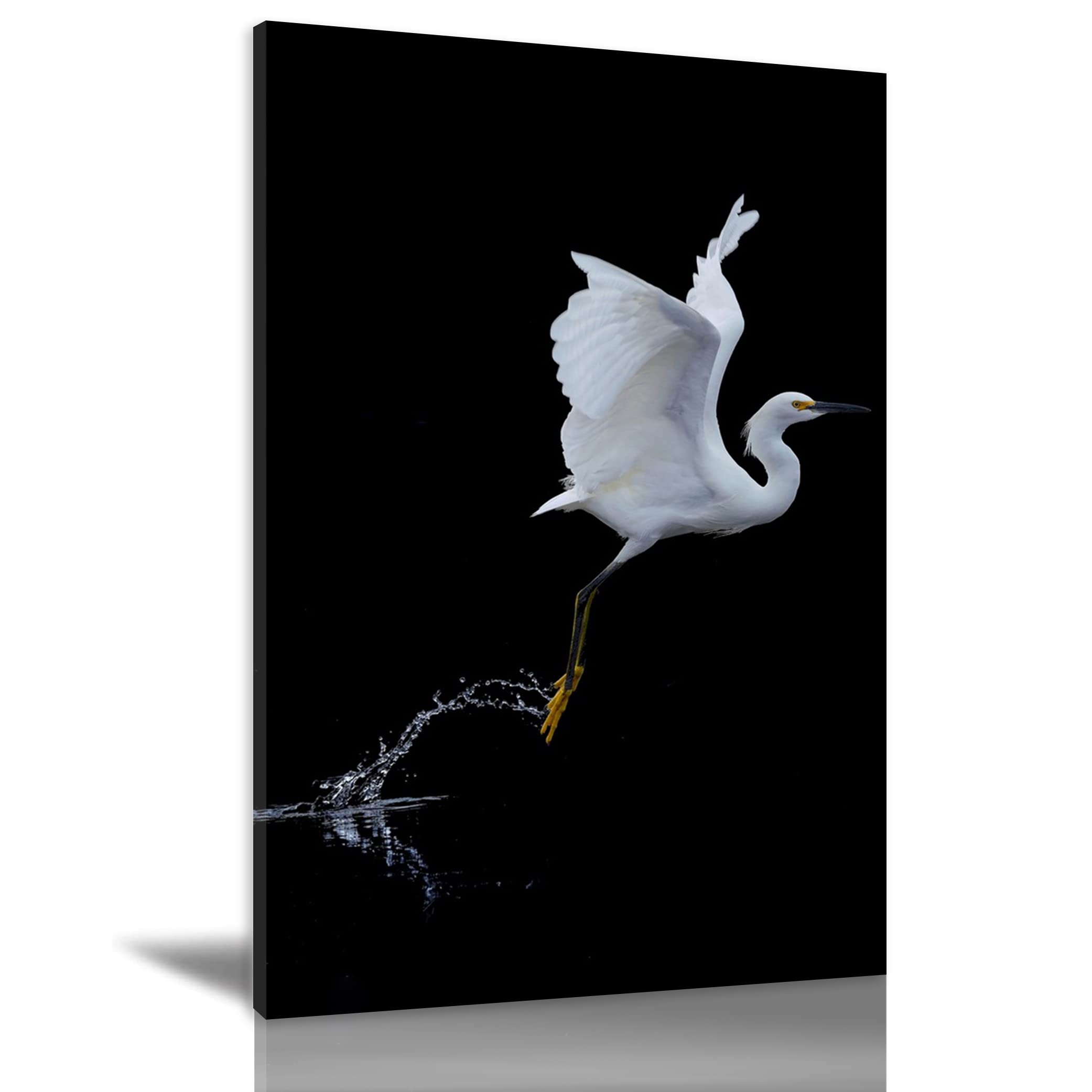 Flying Heron Bird Canvas Wall Art Print - Modern Framed Oil Painting Home Decor for Living Room, Bedroom & Office - Ready to Hang 20x30 Inch - Perfect for Nature Lovers & Coastal Theme Decor