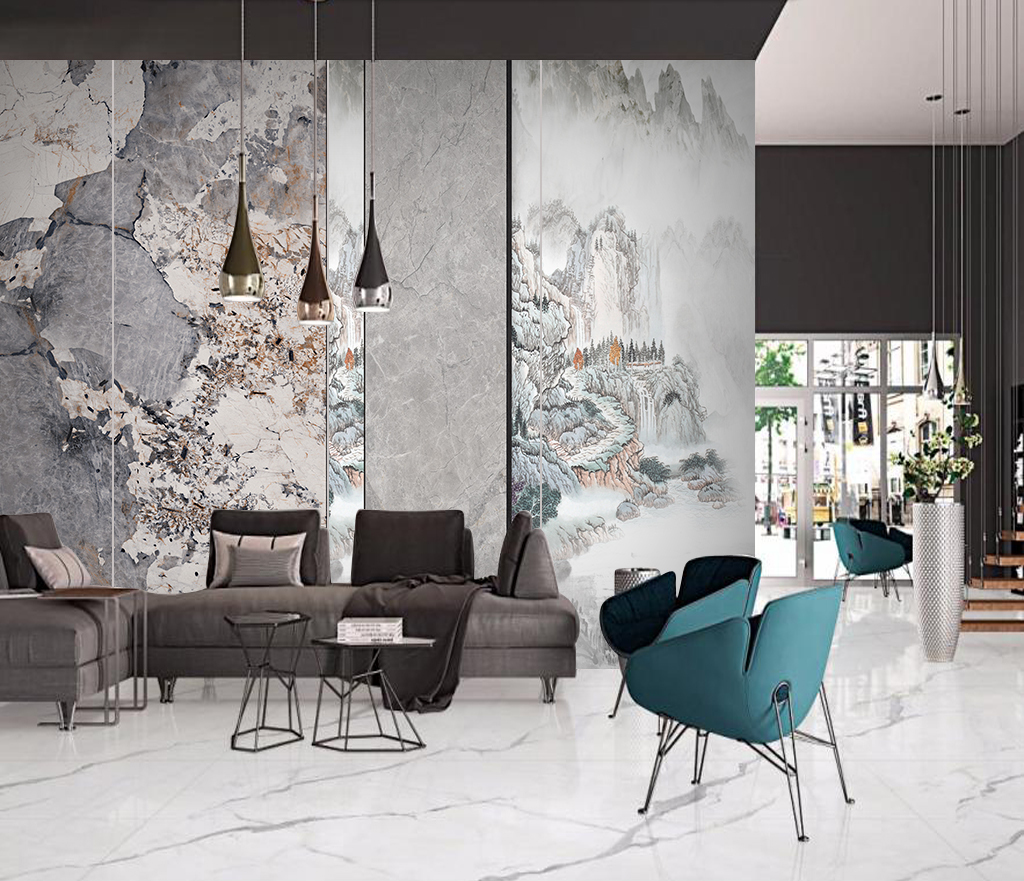 Stunning Mountain Scenery Marble Wallpaper Murals - Peel & Stick Removable Wall Decals for Living Room, Bedroom, Office Decor