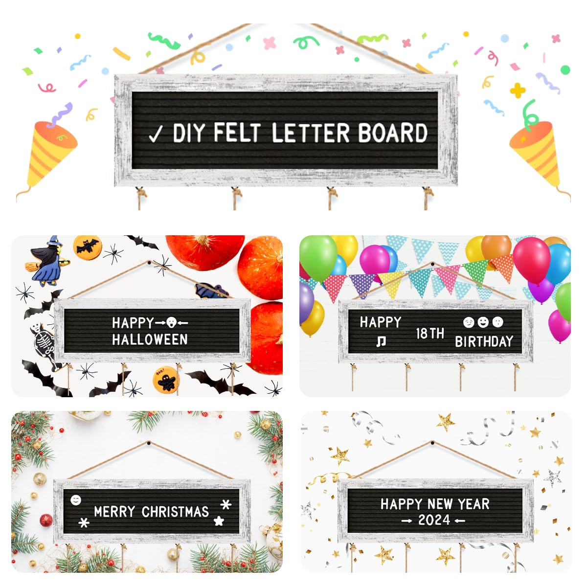 Rustic Felt Letter Board with 340 Letters & 30 Clips - DIY Picture Frame Photo Organizer & Collage Wall Decor - Unique Gift for Teen Girls - Perfect for Bedroom, Dorm Room, or Office Decor