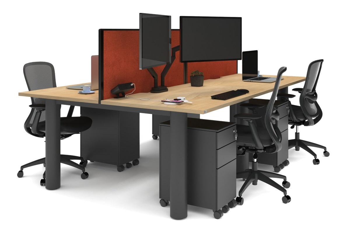 4-Person Office Workstation with Quadro Cylinder Legs - 1200L x 800W Desk with Cable Management Scallop for Modern Workspaces & Collaborative Office Environments