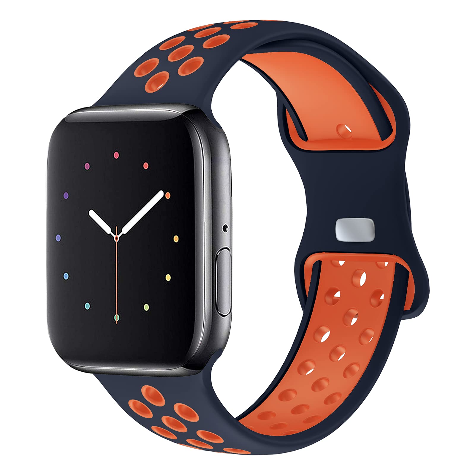 NOY Sport Bands for Apple Watch 42mm 44mm 45mm 46mm 49mm - Soft Breathable Silicone Replacement Strap Compatible with iWatch Series 10/9/8/7/6/5/4/3/2/1/SE/Ultra - Blue & Orange - Perfect for Running, Gym & Everyday Wear